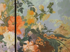 Grand Antique French Papier Peinte 4-Panel Screen, The Garden of Armida, C. 1875