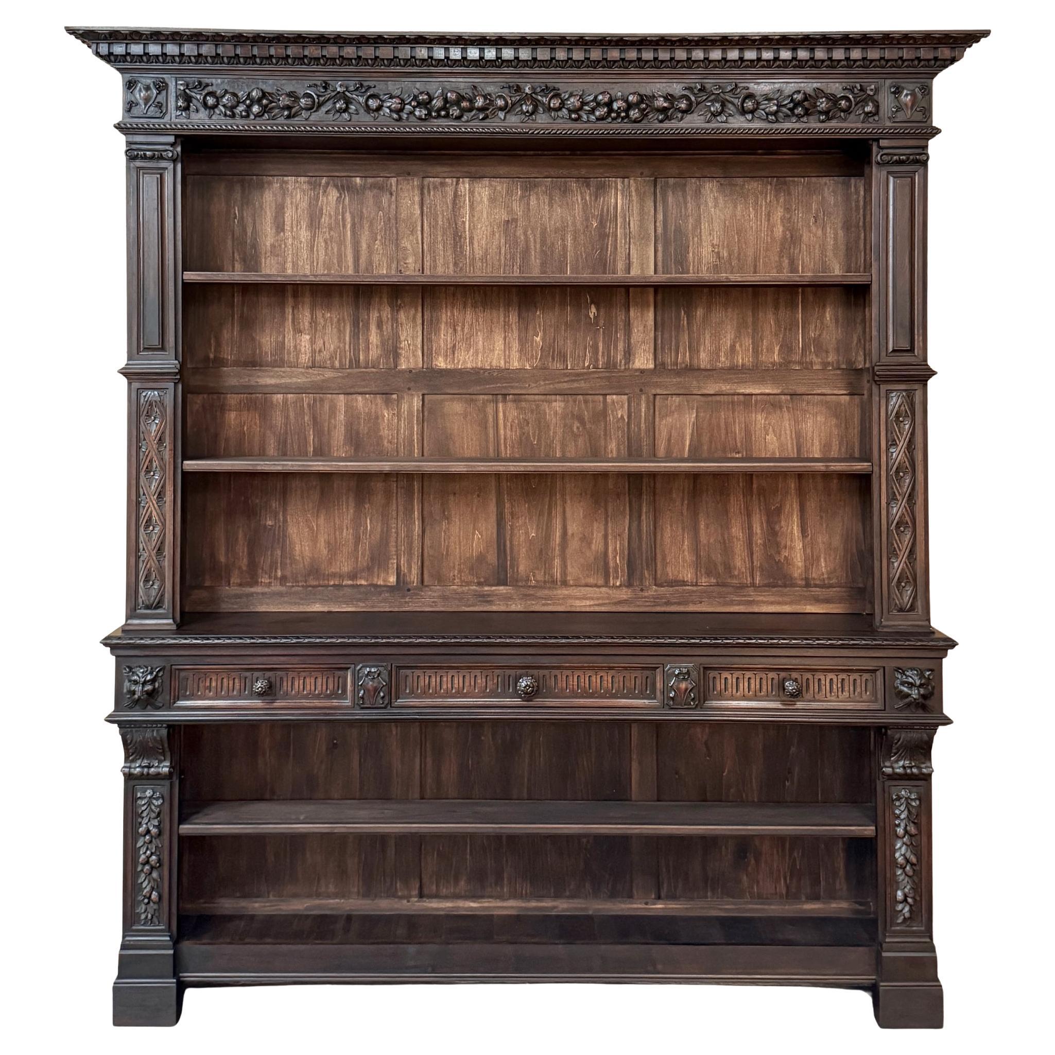 Grand Antique French Renaissance Walnut Bookcase For Sale