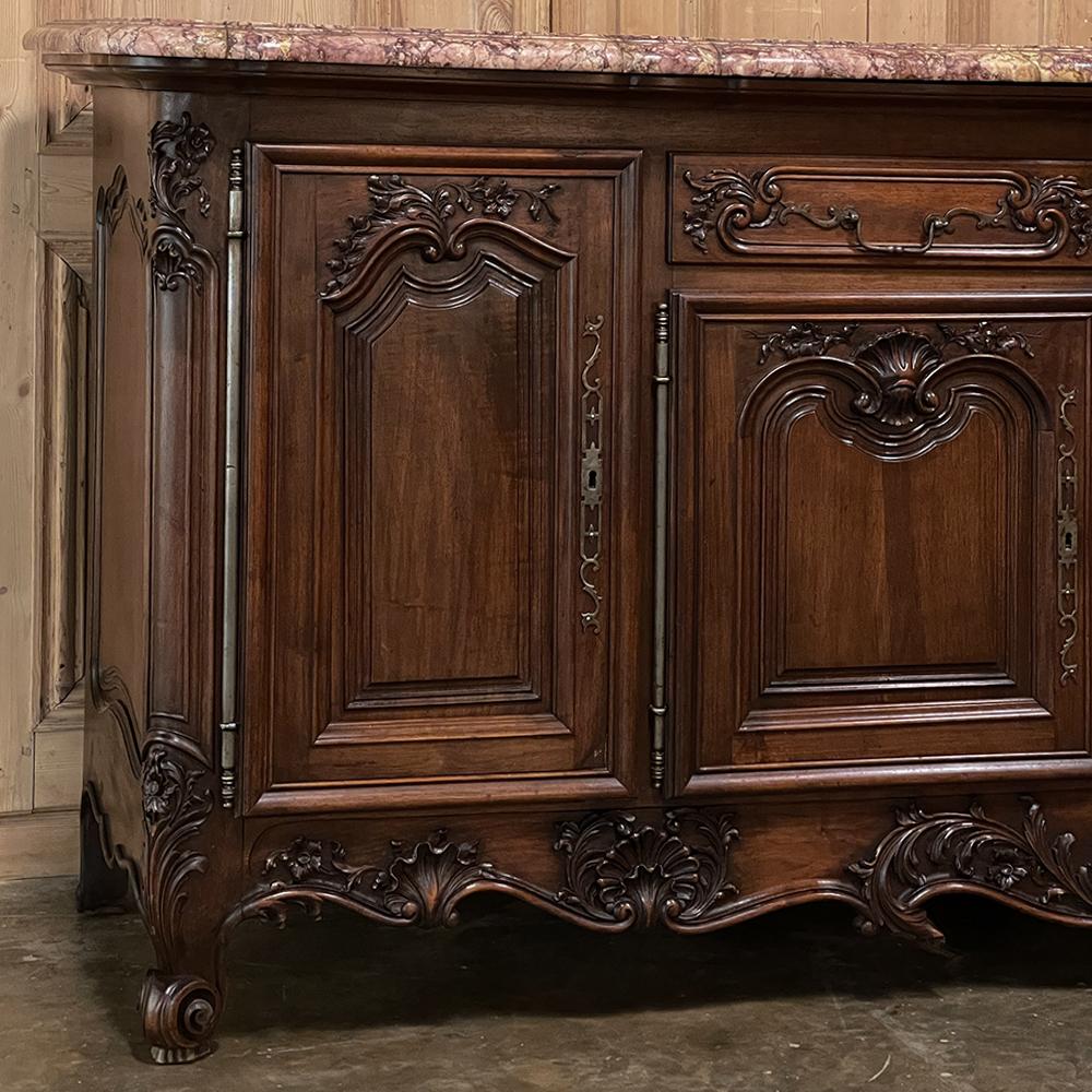 Grand Antique French Walnut Louis XIV Marble Top Buffet ~ Sideboard For Sale 4