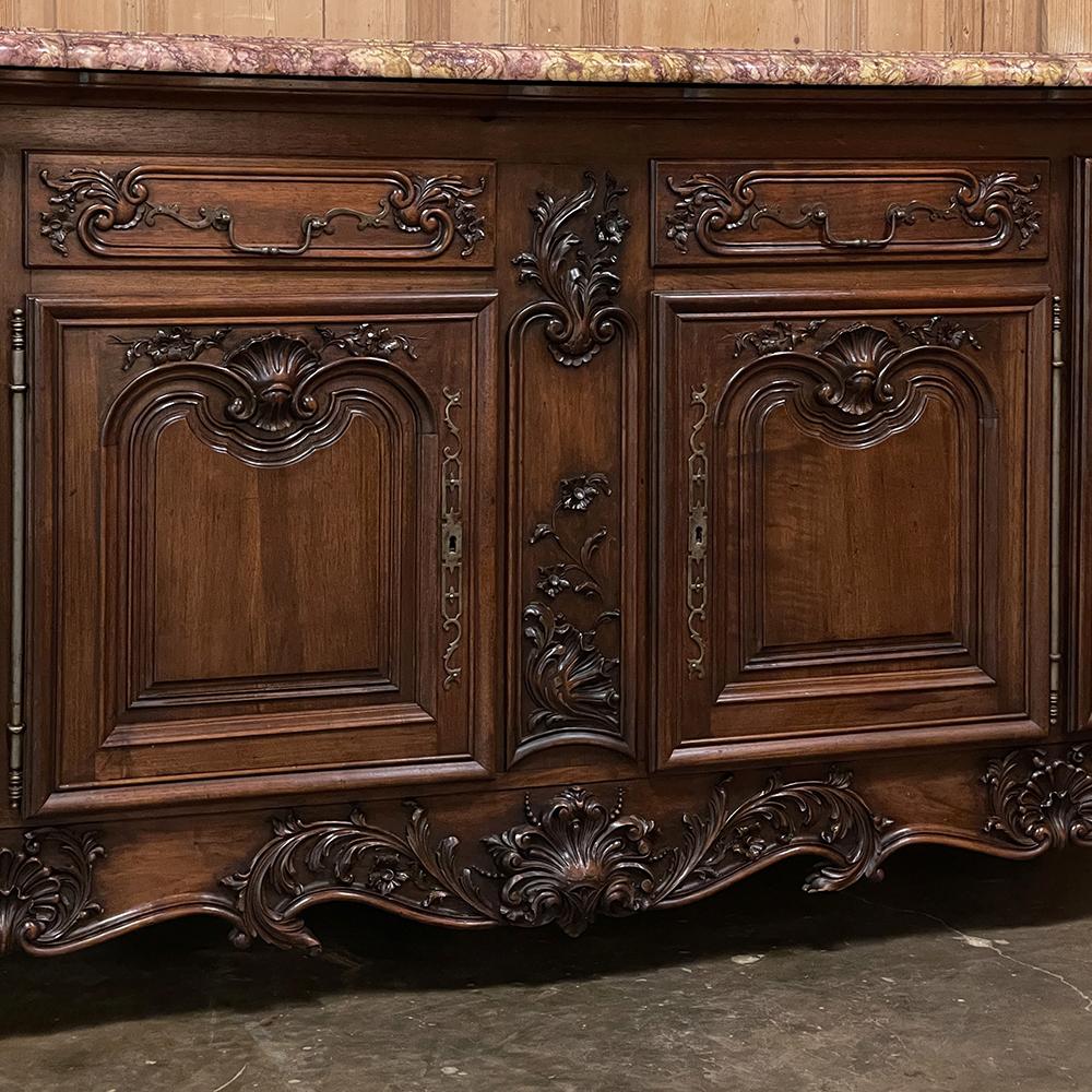 Grand Antique French Walnut Louis XIV Marble Top Buffet ~ Sideboard For Sale 5