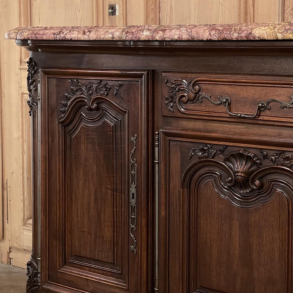 Grand Antique French Walnut Louis XIV Marble Top Buffet ~ Sideboard For Sale 10