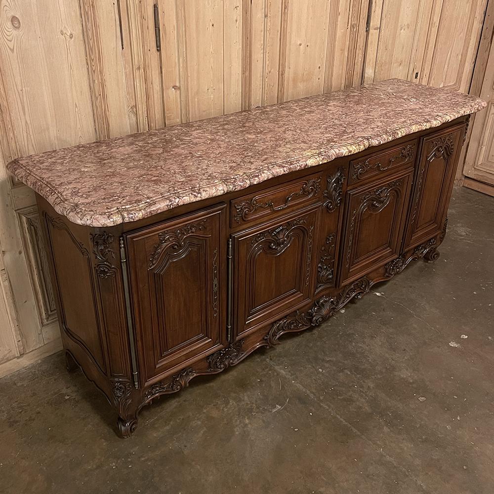 Grand Antique French Walnut Louis XIV Marble Top Buffet ~ Sideboard For Sale 12