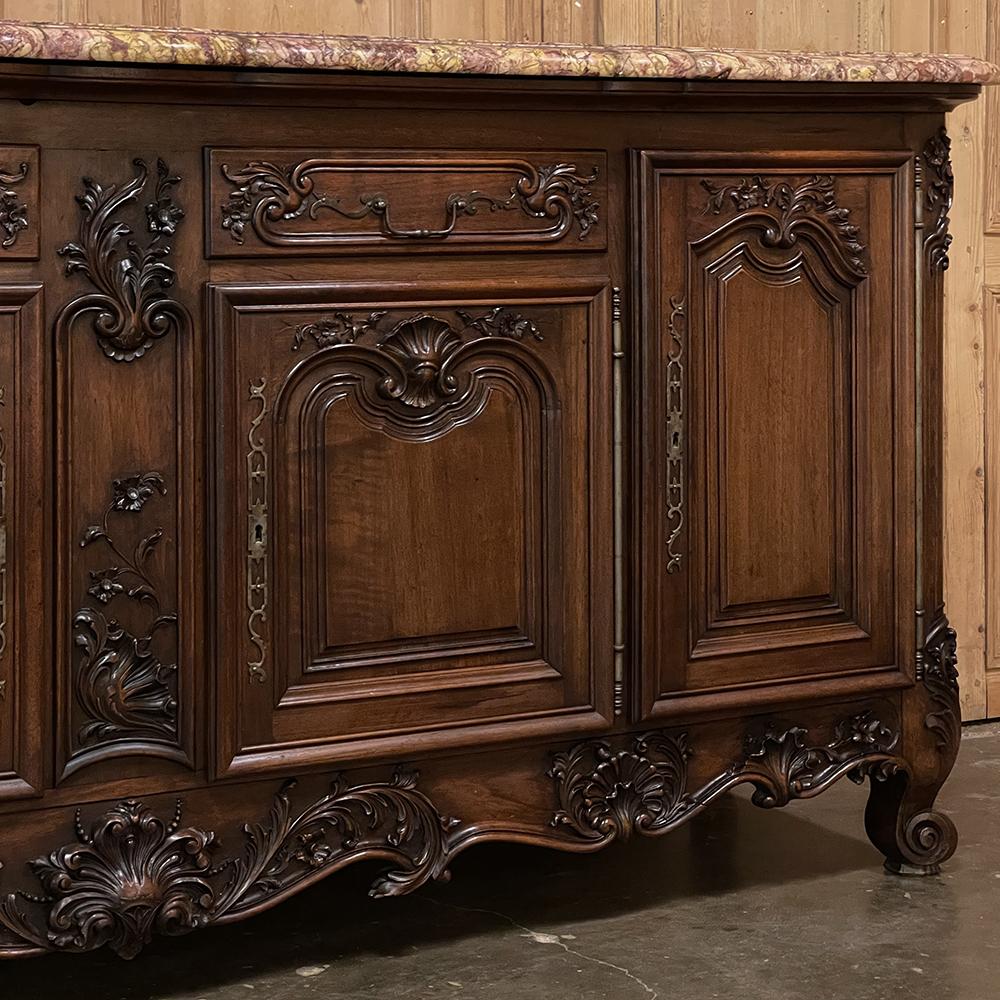 Grand Antique French Walnut Louis XIV Marble Top Buffet ~ Sideboard For Sale 1