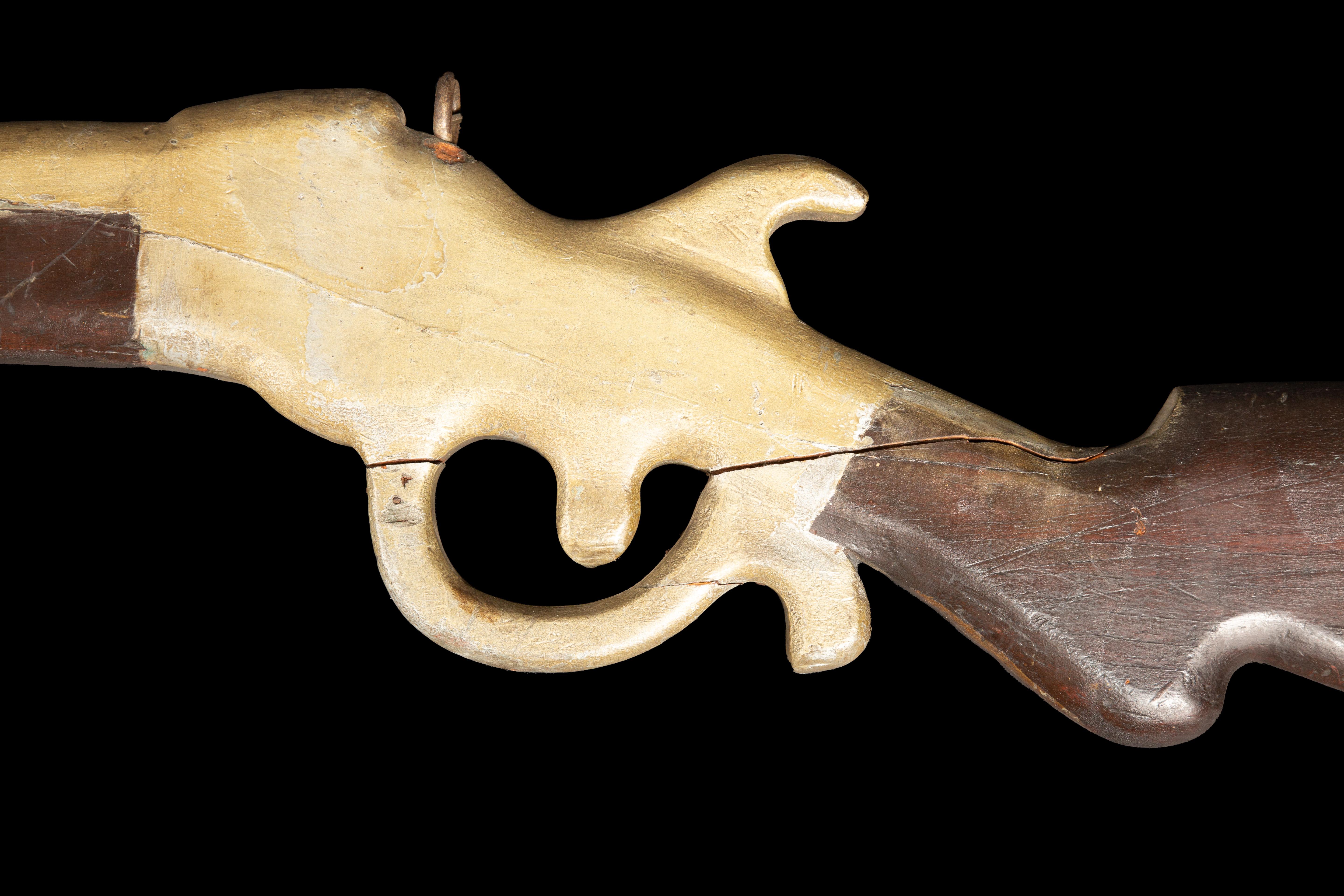 American Colonial Grand Antique Gunsmith Trade Sign: A Captivating 80-Inch Shotgun Masterpiece