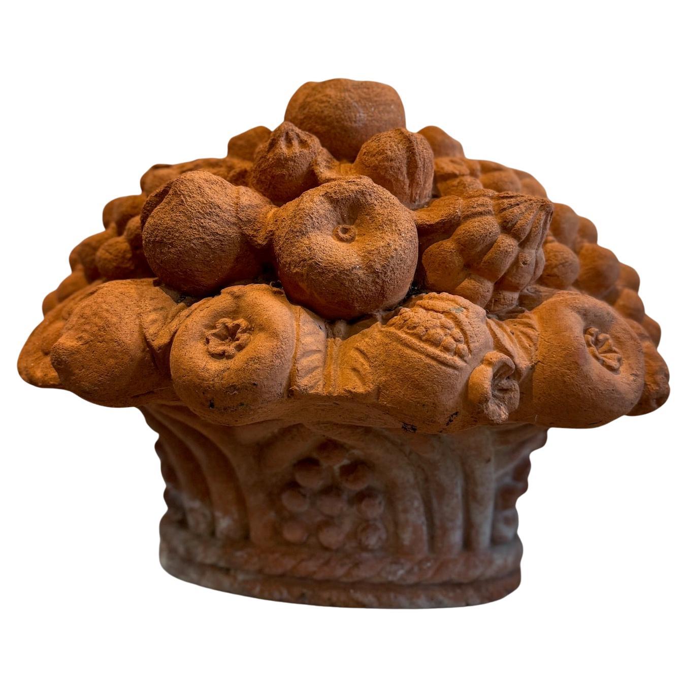 Grand Antique Italian-Style Terracotta Fruit Basket Finial – Handcrafted Garden For Sale