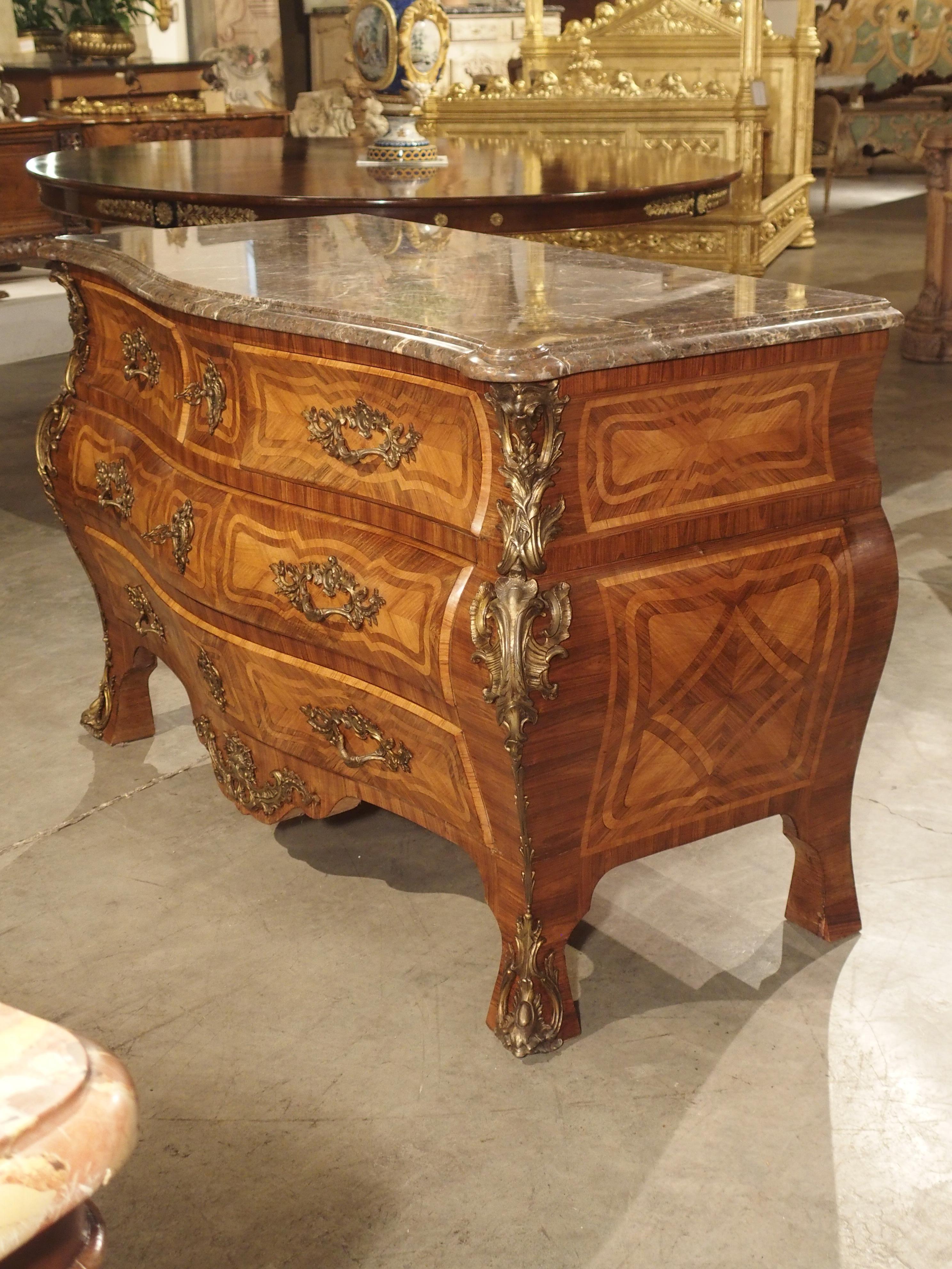 Grand Antique Louis XV Style French Commode with Bronze Mounts and Marble Top For Sale 9