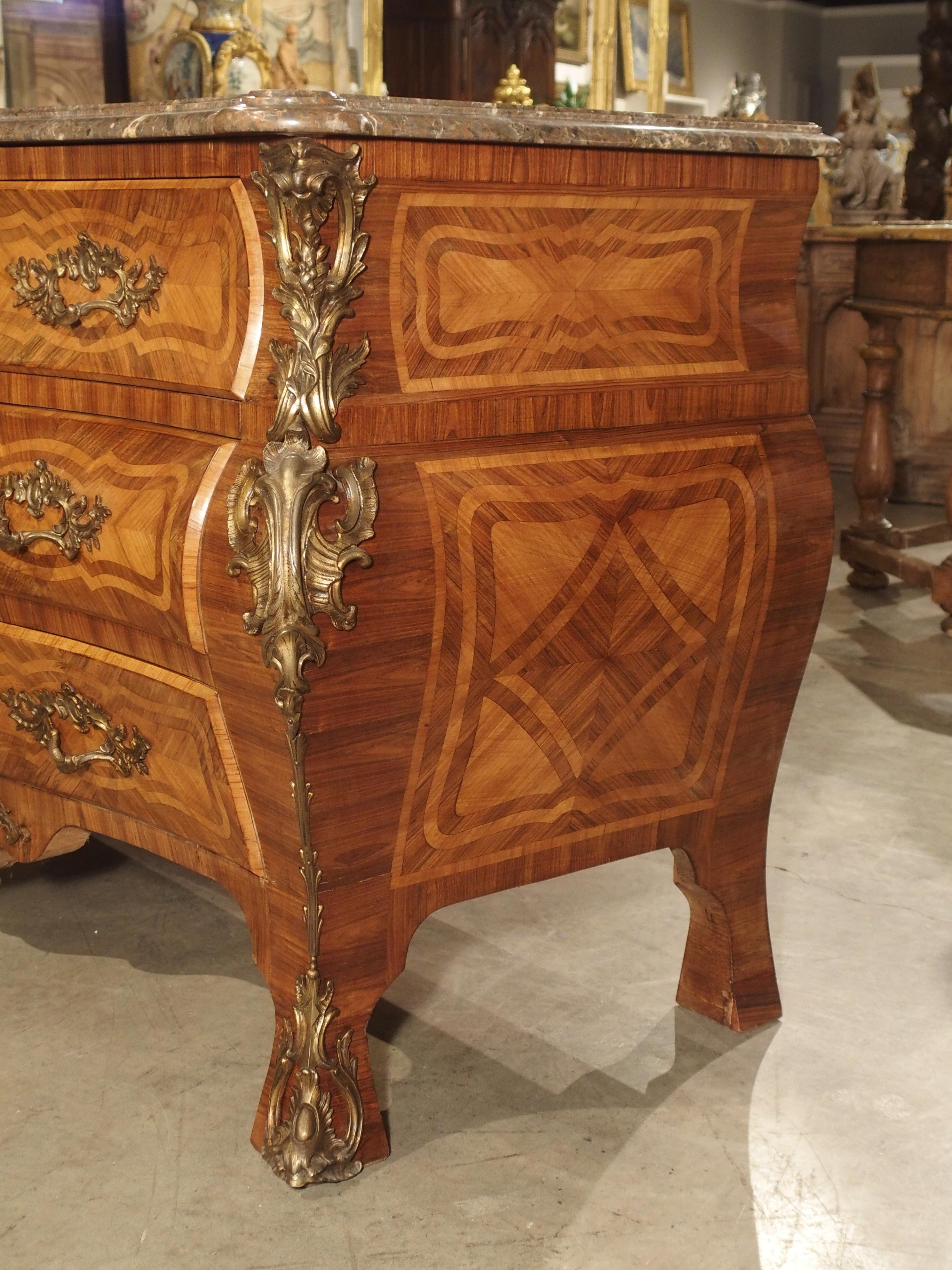 Grand Antique Louis XV Style French Commode with Bronze Mounts and Marble Top For Sale 10