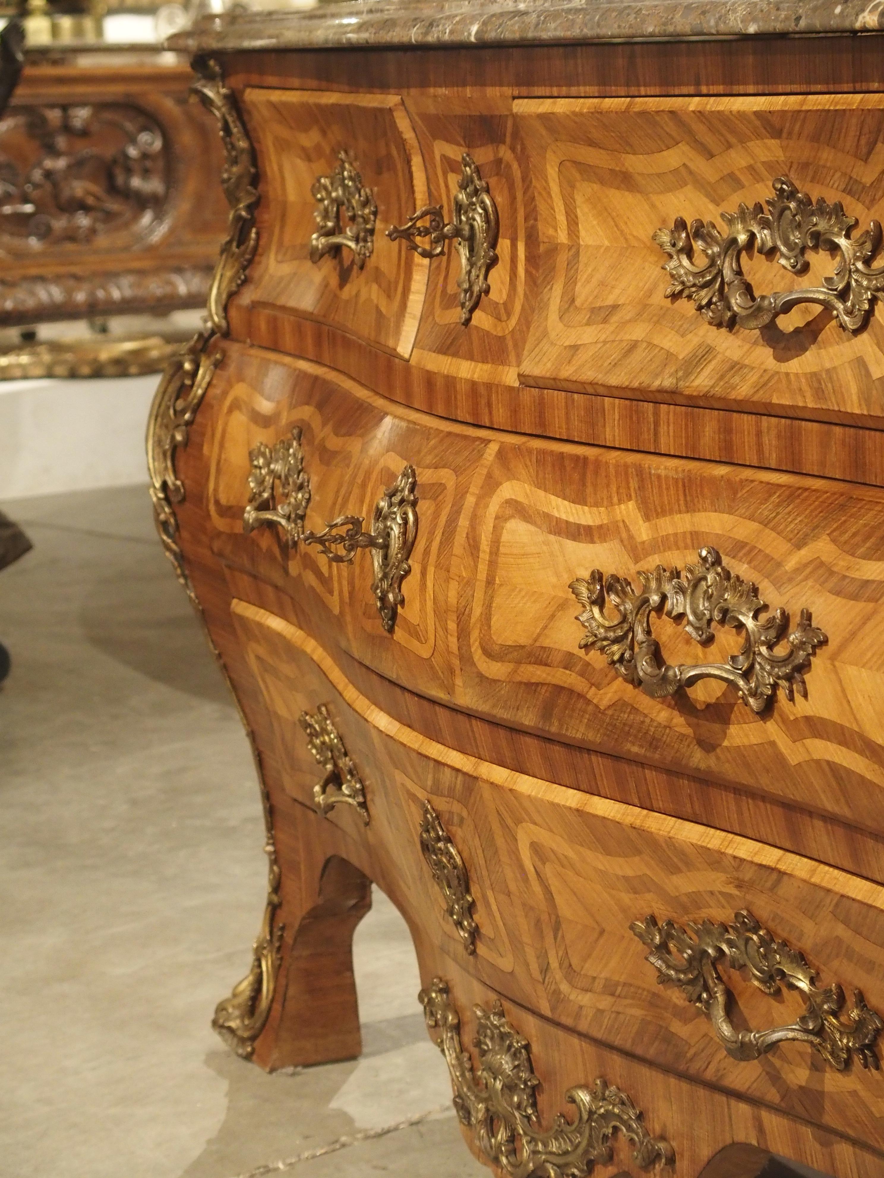 Grand Antique Louis XV Style French Commode with Bronze Mounts and Marble Top For Sale 12