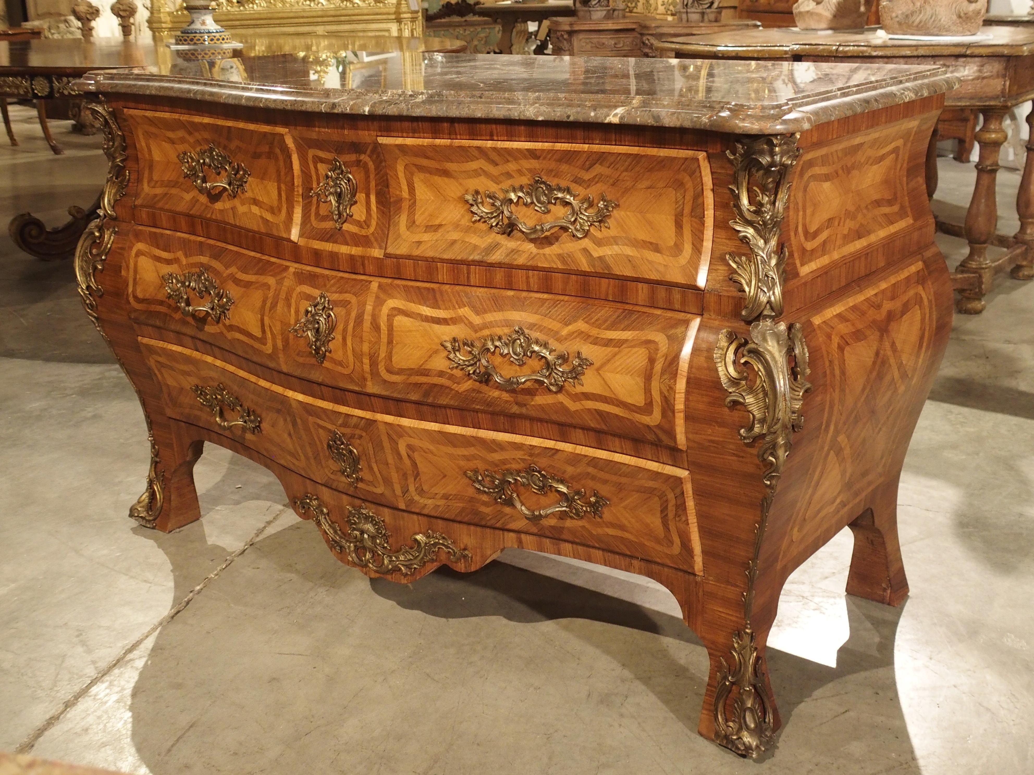 Grand Antique Louis XV Style French Commode with Bronze Mounts and Marble Top For Sale 13