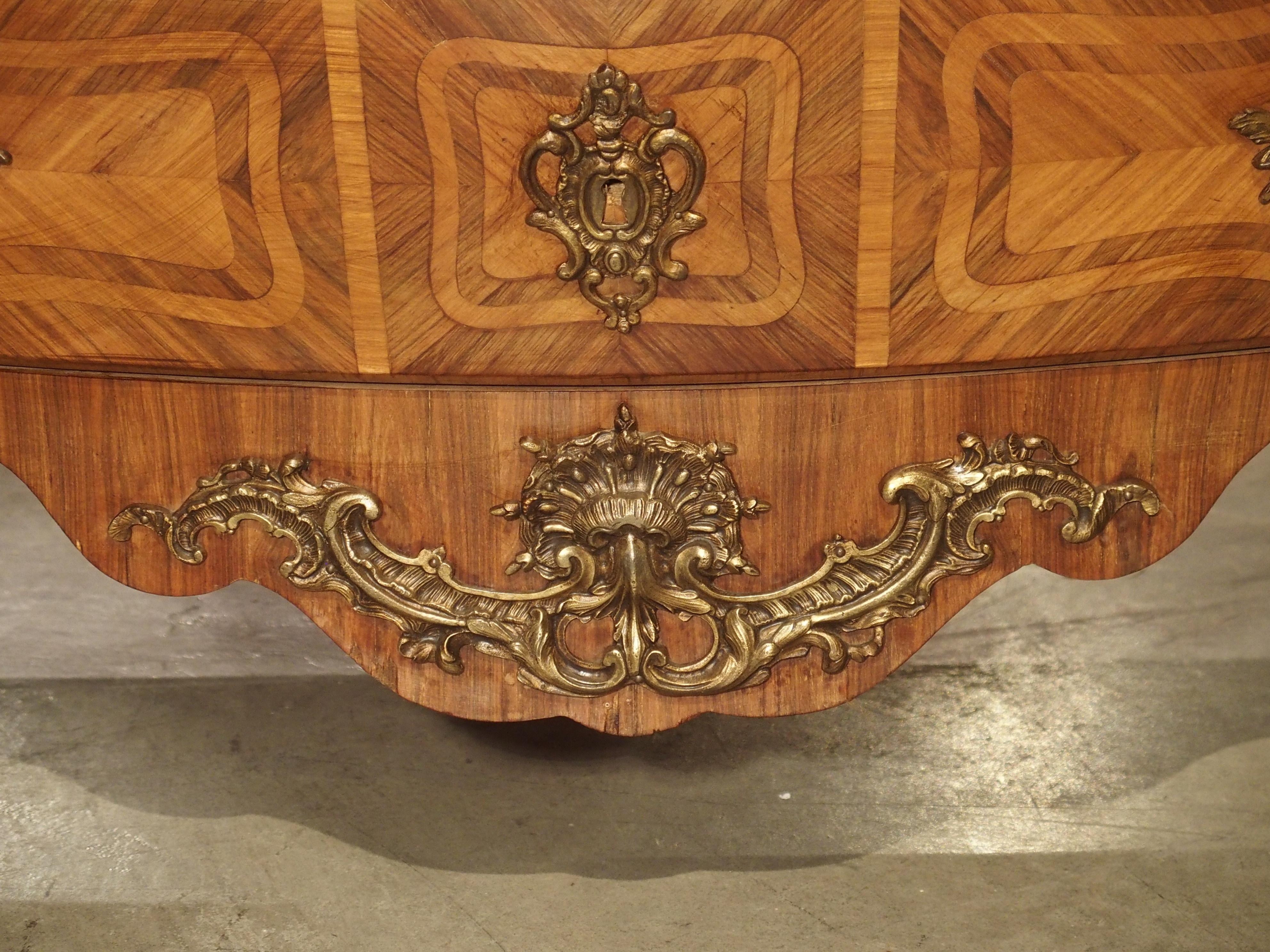 20th Century Grand Antique Louis XV Style French Commode with Bronze Mounts and Marble Top For Sale