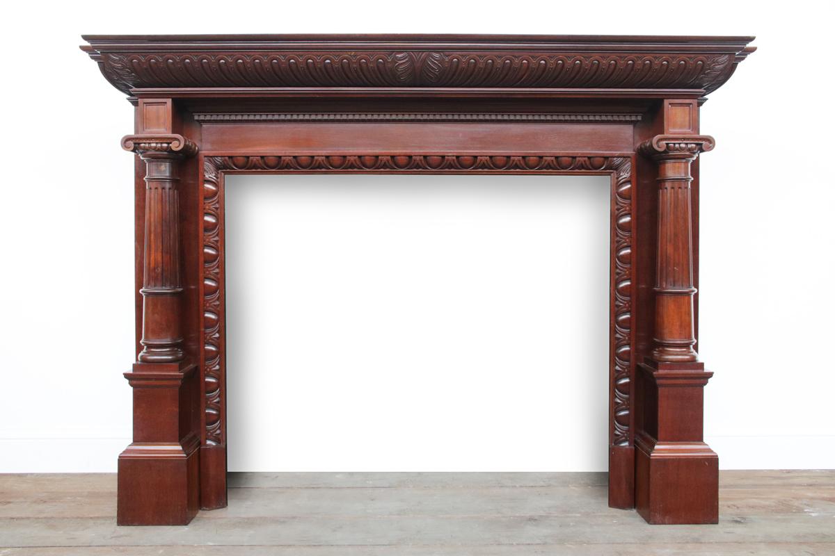 Grand Antique Pillared Victorian Mahogany Fireplace Mantle For Sale 10