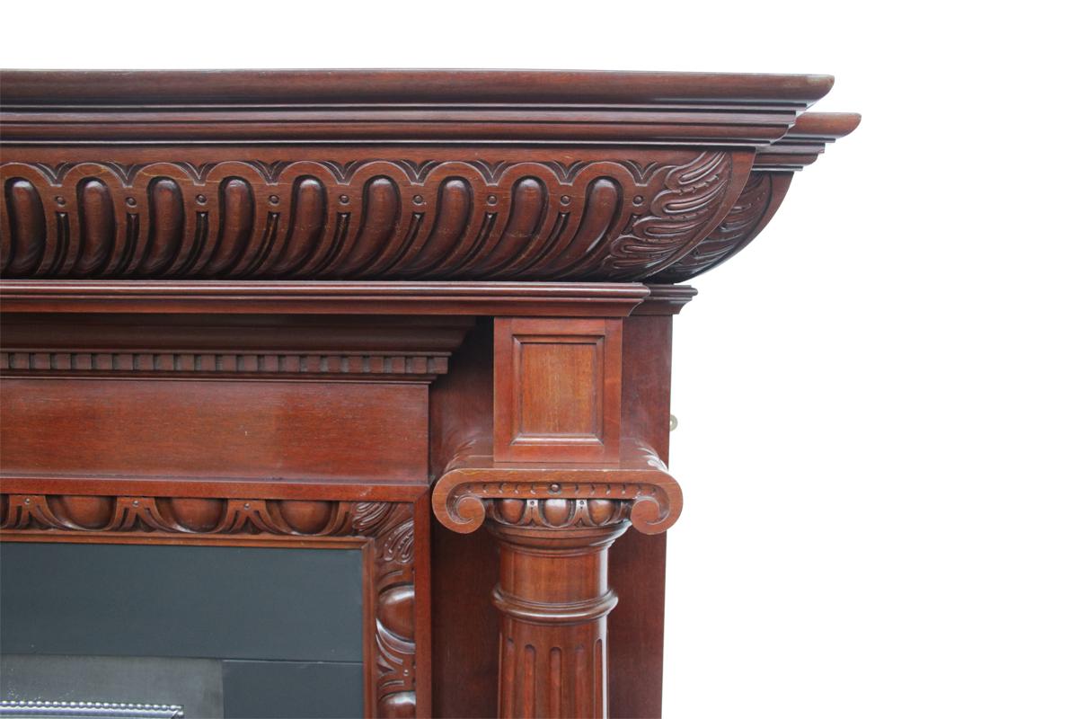 Late 19th Century Grand Antique Pillared Victorian Mahogany Fireplace Mantle For Sale