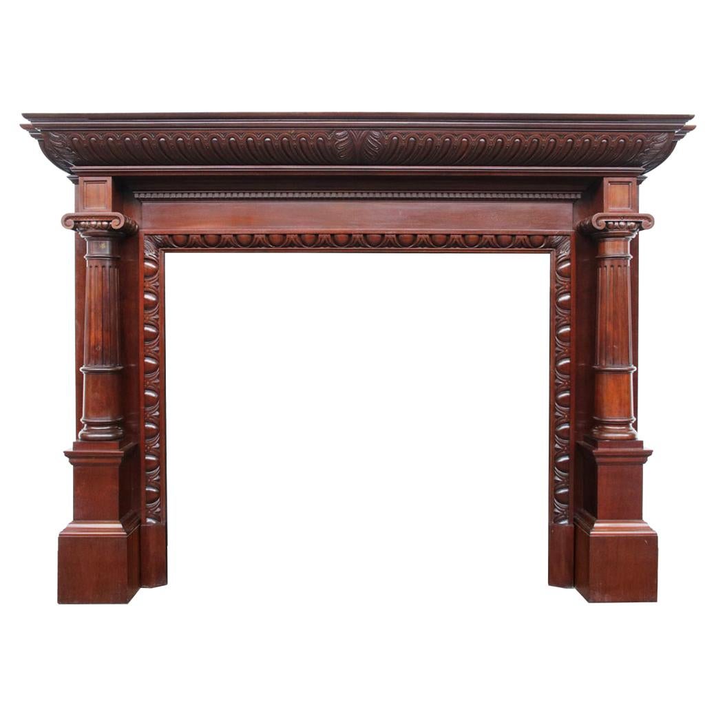Grand Antique Pillared Victorian Mahogany Fireplace Mantle