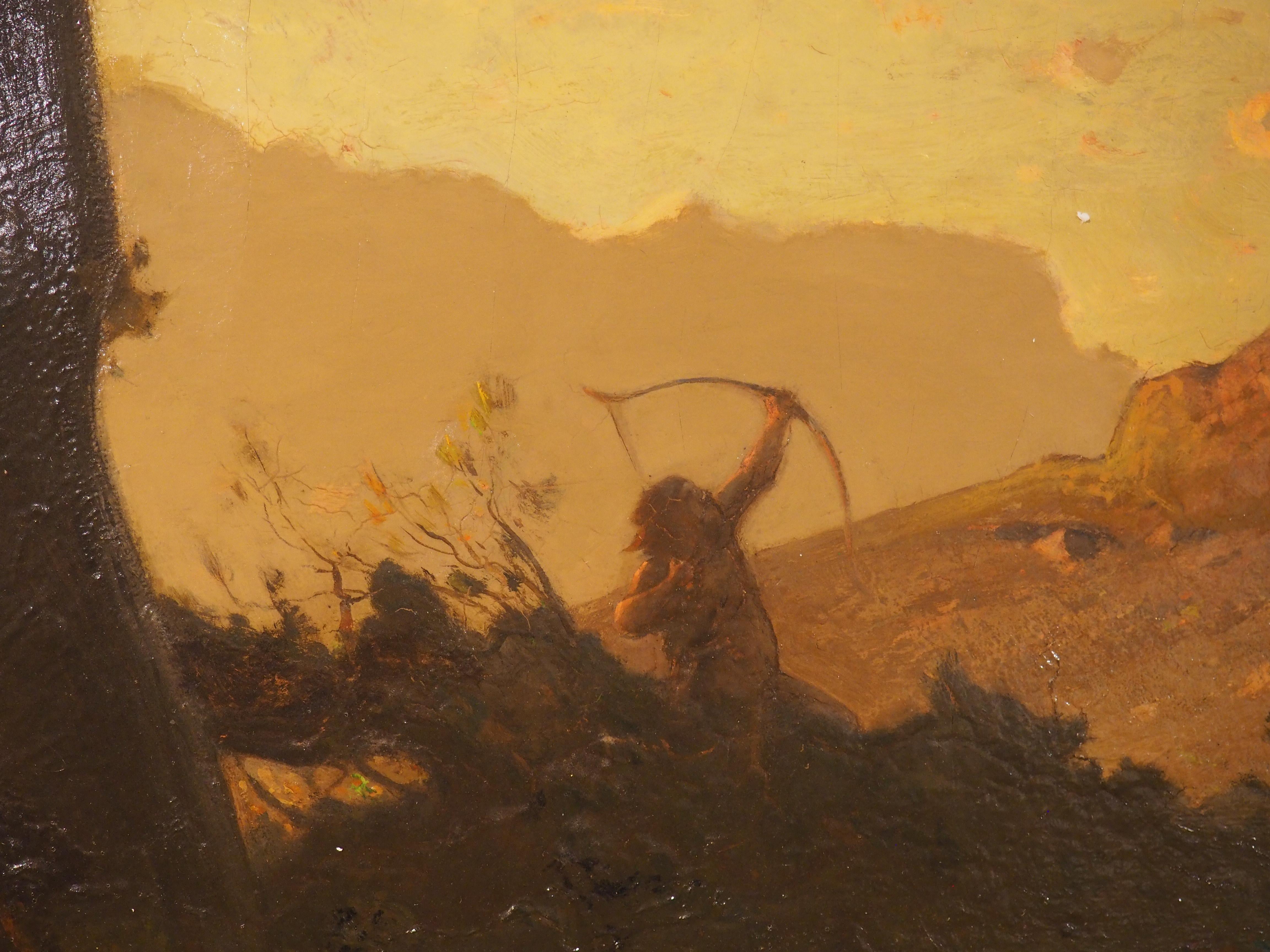 Gran óleo suizo antiguo sobre lienzo, El cazador de halcones al atardecer de Étienne Duval en venta 4