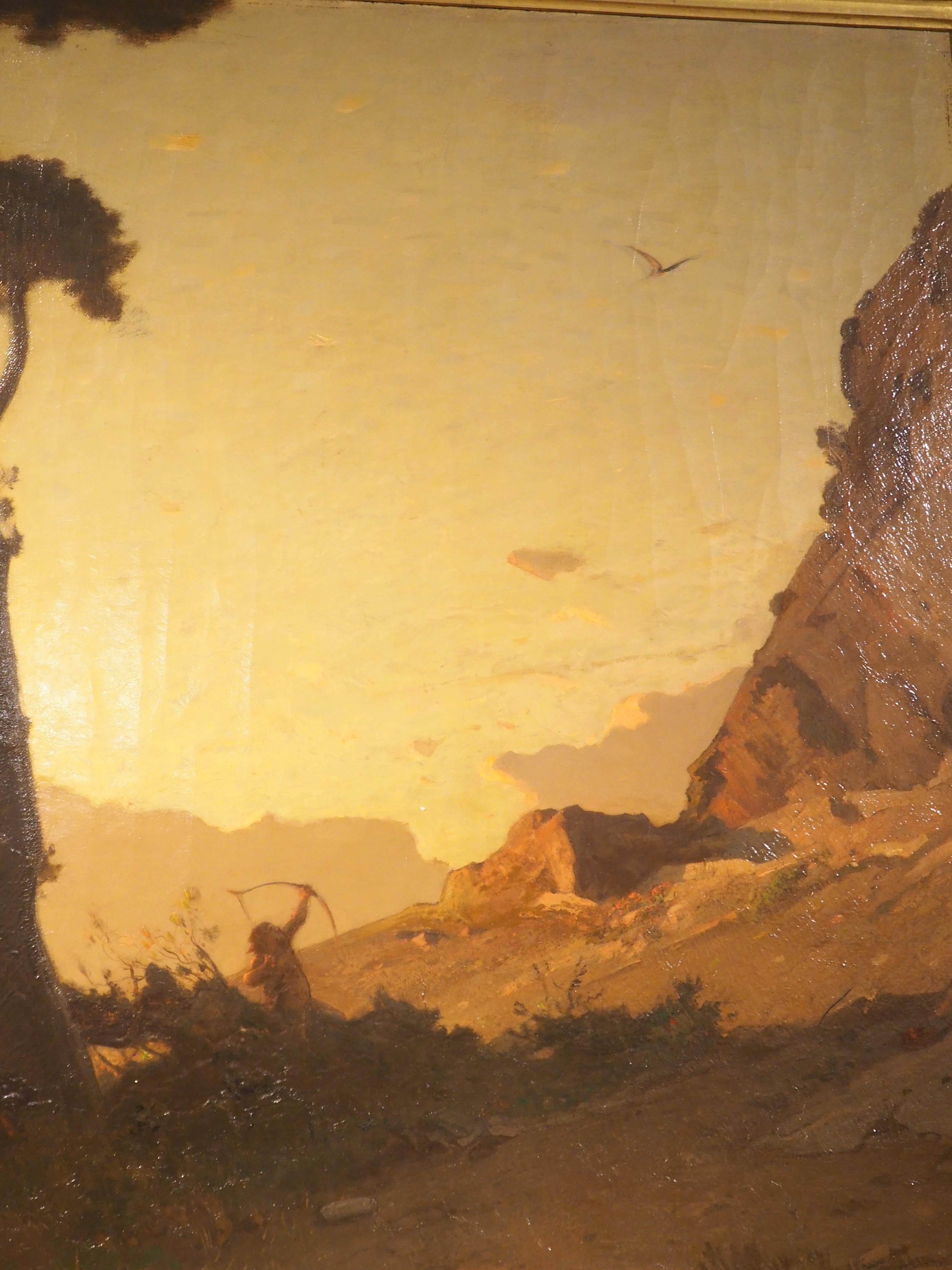 Gran óleo suizo antiguo sobre lienzo, El cazador de halcones al atardecer de Étienne Duval en venta 5