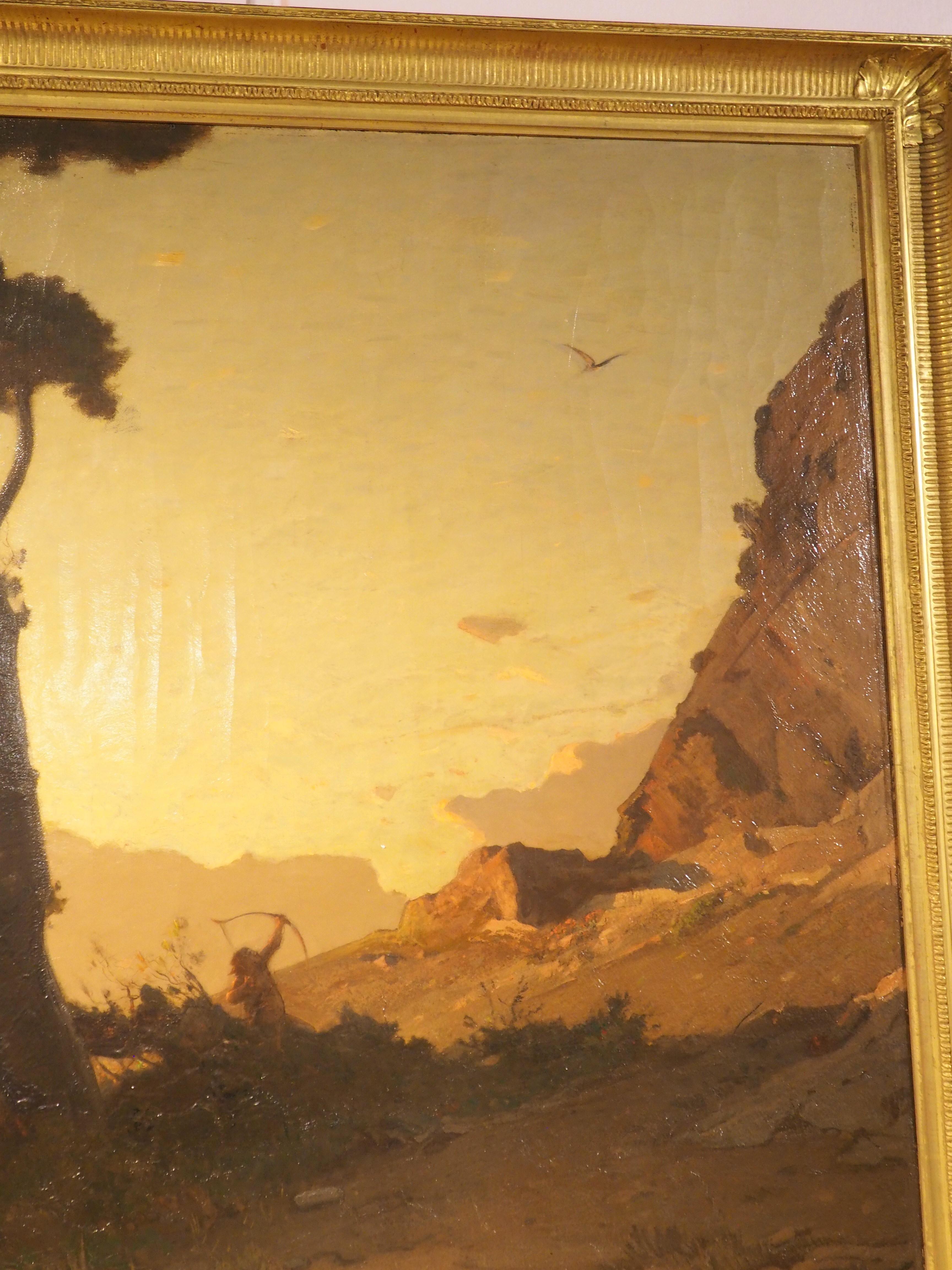Gran óleo suizo antiguo sobre lienzo, El cazador de halcones al atardecer de Étienne Duval en venta 11