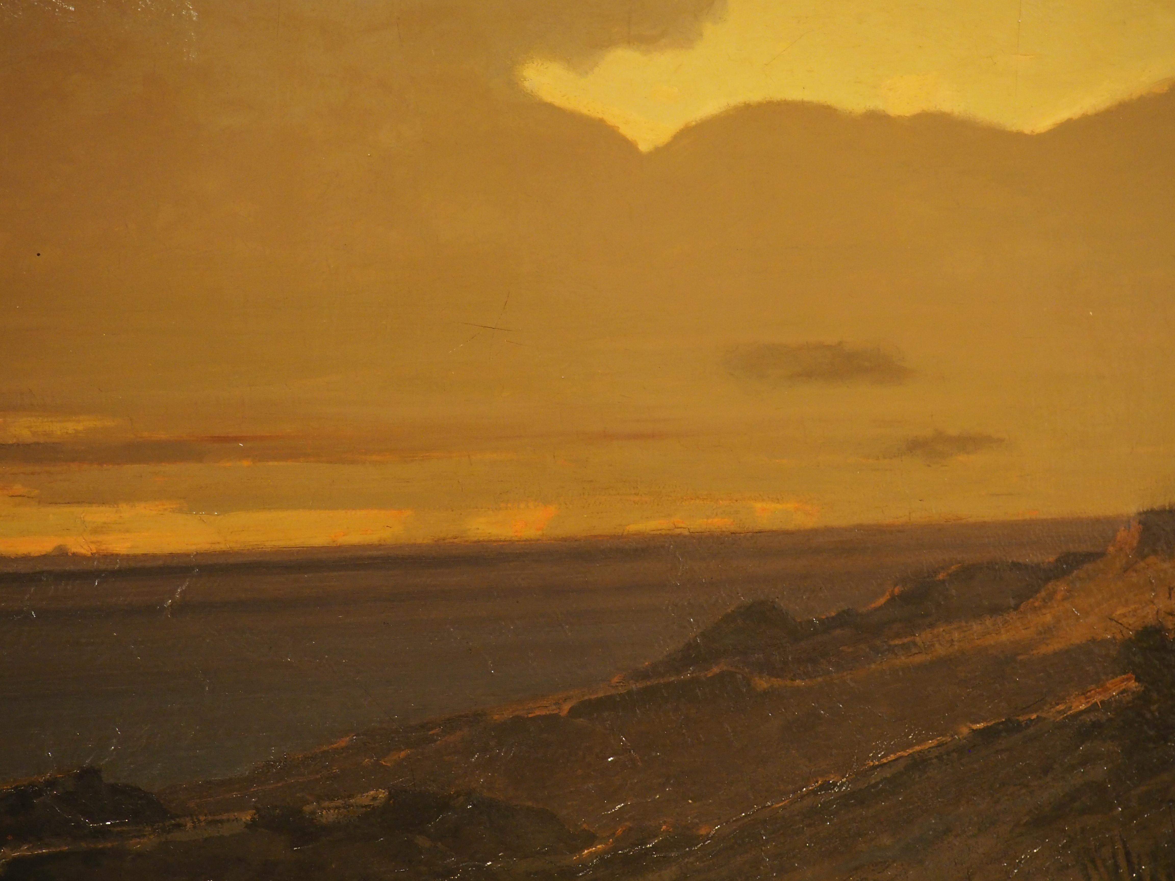 Gran óleo suizo antiguo sobre lienzo, El cazador de halcones al atardecer de Étienne Duval en venta 1