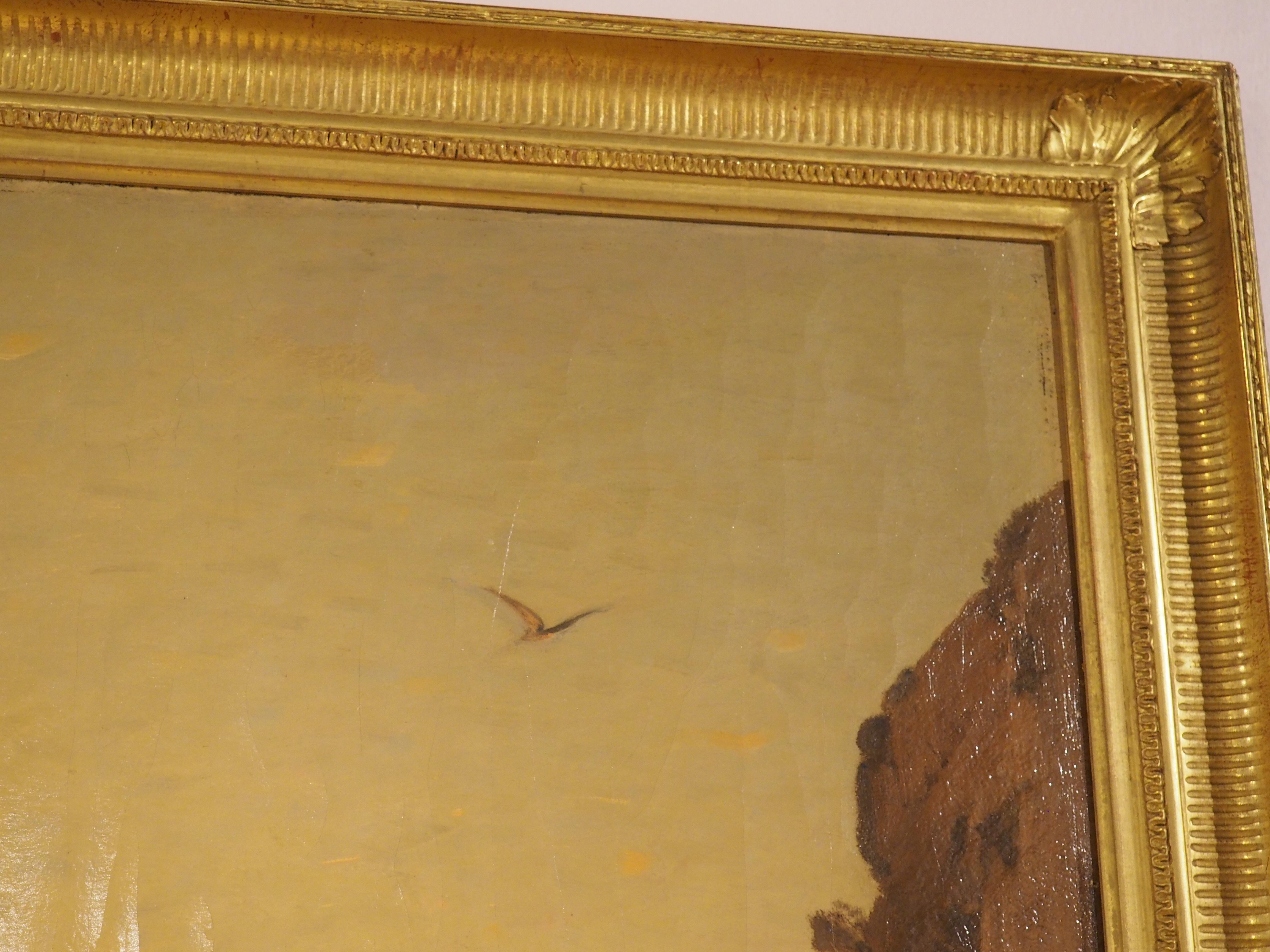 Gran óleo suizo antiguo sobre lienzo, El cazador de halcones al atardecer de Étienne Duval en venta 2
