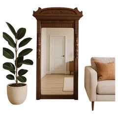 Grand Antique Victorian Carved Wood Architectural Wall Mirror Ornate Frame 1900s