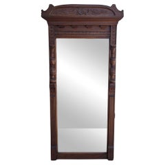 Grand Antique Victorian Carved Wood Architectural Wall Mirror Ornate Frame 1900s