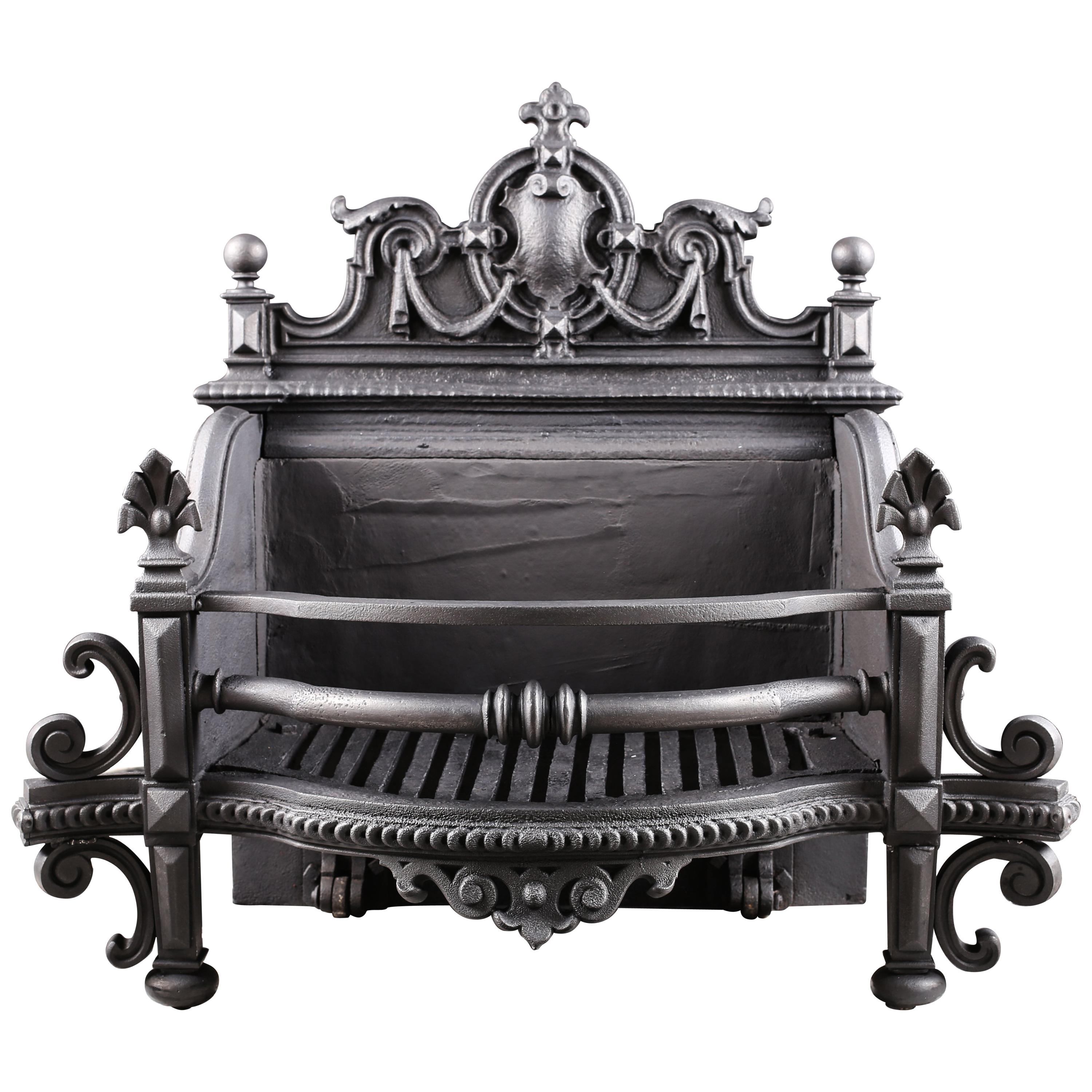 Grand Antique Victorian Jacobean Revival Manner Cast Iron Log Grate 19th Century For Sale