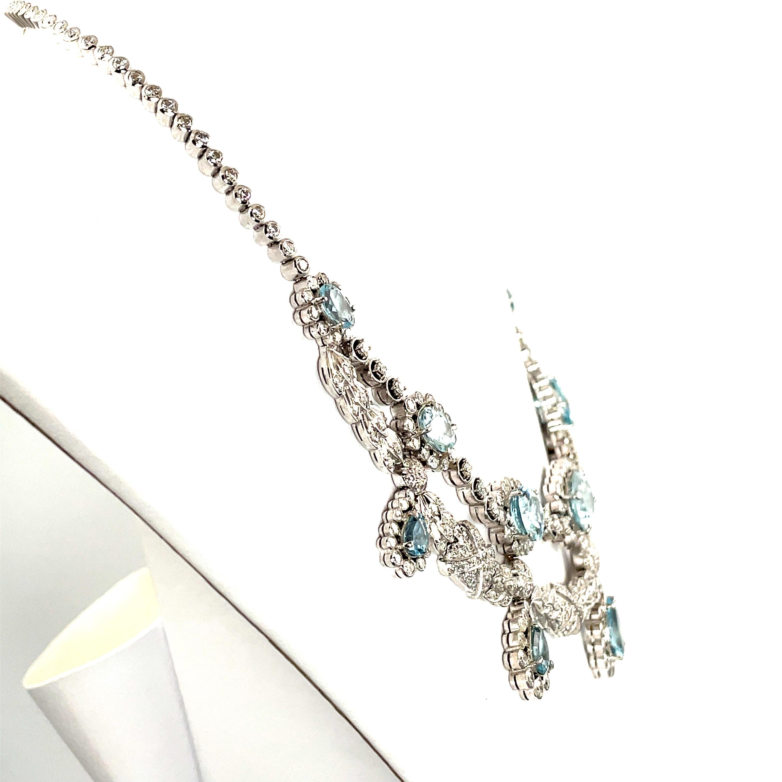 Edwardian Grand Aquamarine and Diamond Necklace 18k White Gold For Sale