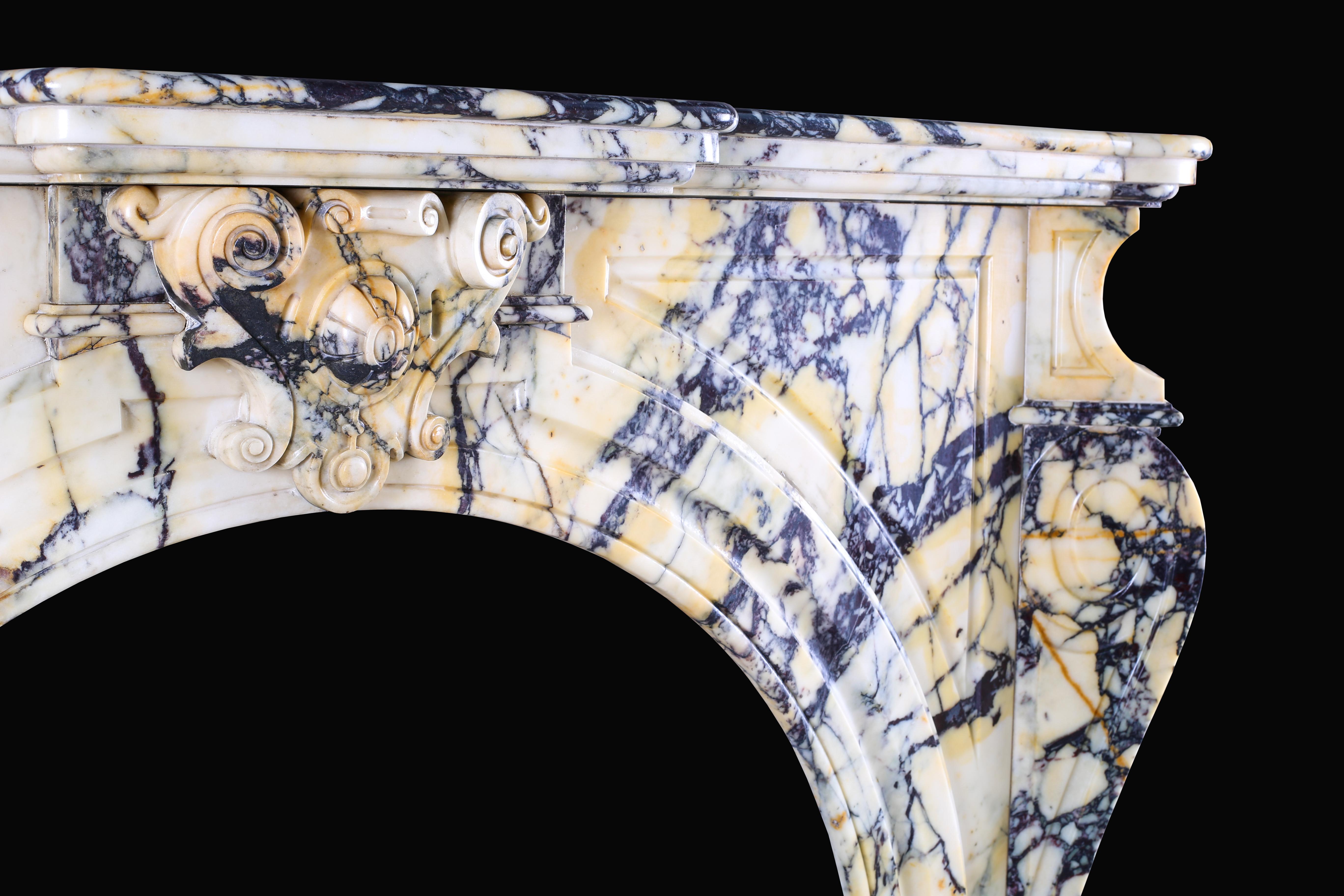 Grand Arched Pavonazza Marble Antique Chimneypiece, Belgian Mid-19th Century For Sale 2