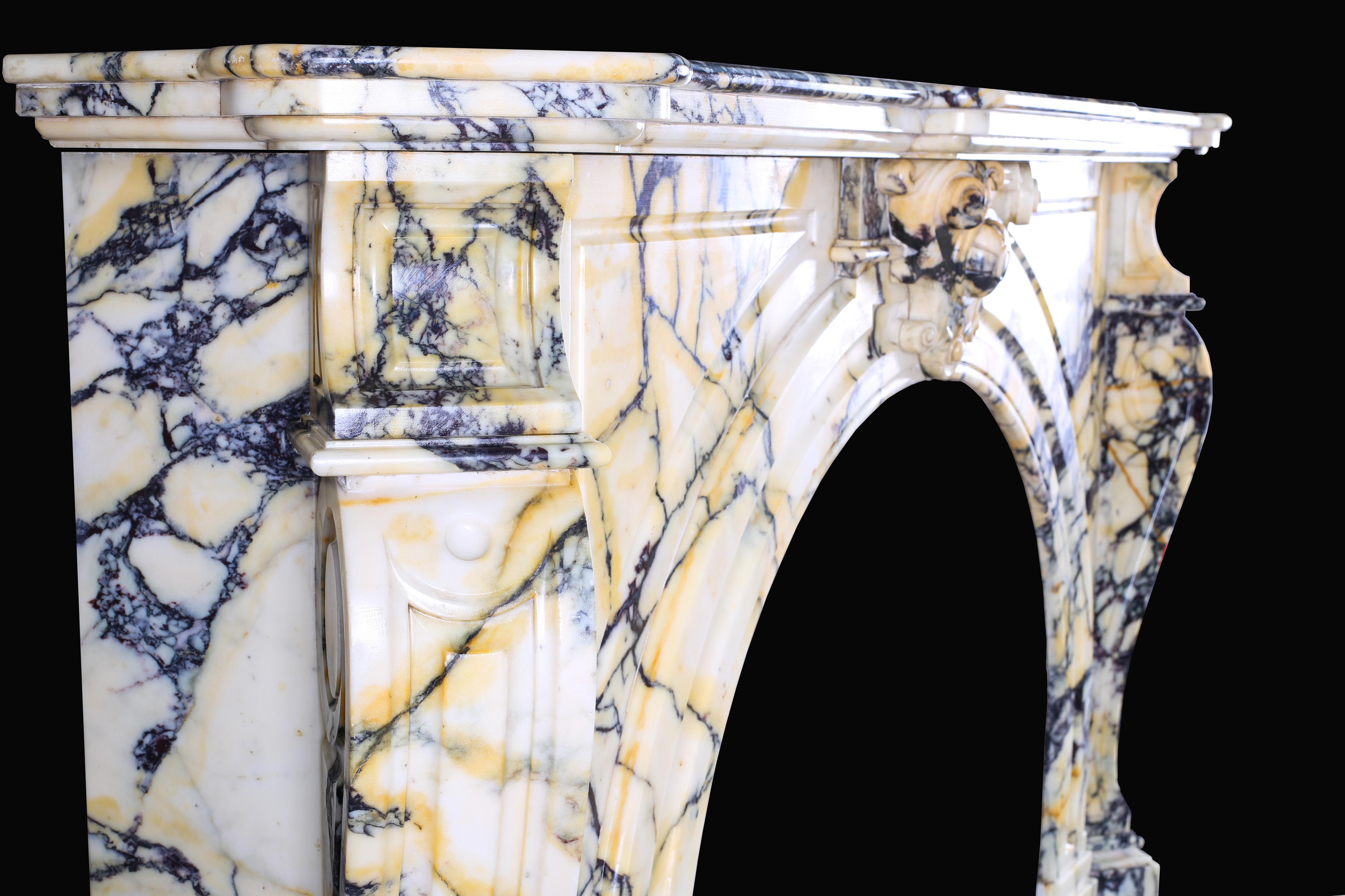 Grand Arched Pavonazza Marble Antique Chimneypiece, Belgian Mid-19th Century For Sale 4
