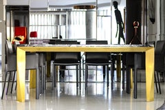'Grand Architectonic' Black Agate Gemstone Dining Table / Desk with Brass Feet