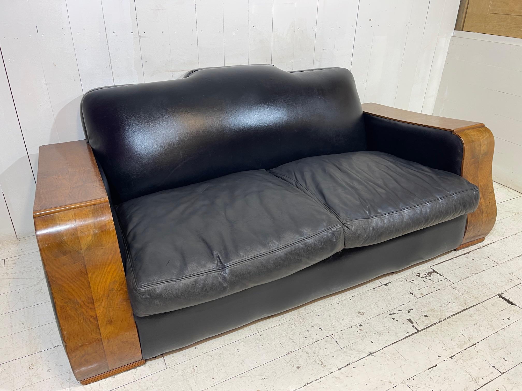 Grand Art Deco Bentwood Sofa in Distressed Leather  For Sale 5