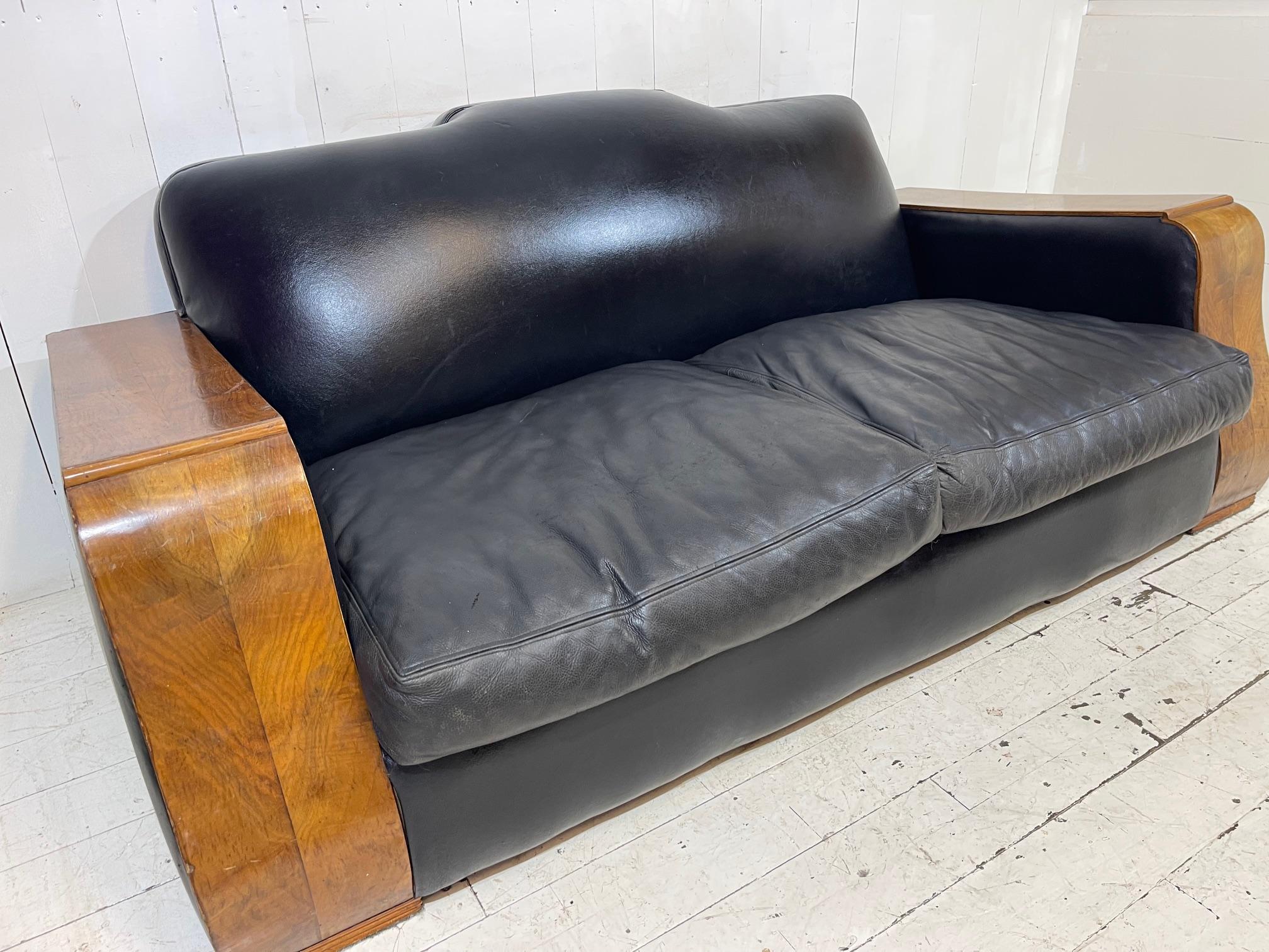 Grand Art Deco Bentwood Sofa in Distressed Leather  For Sale 9