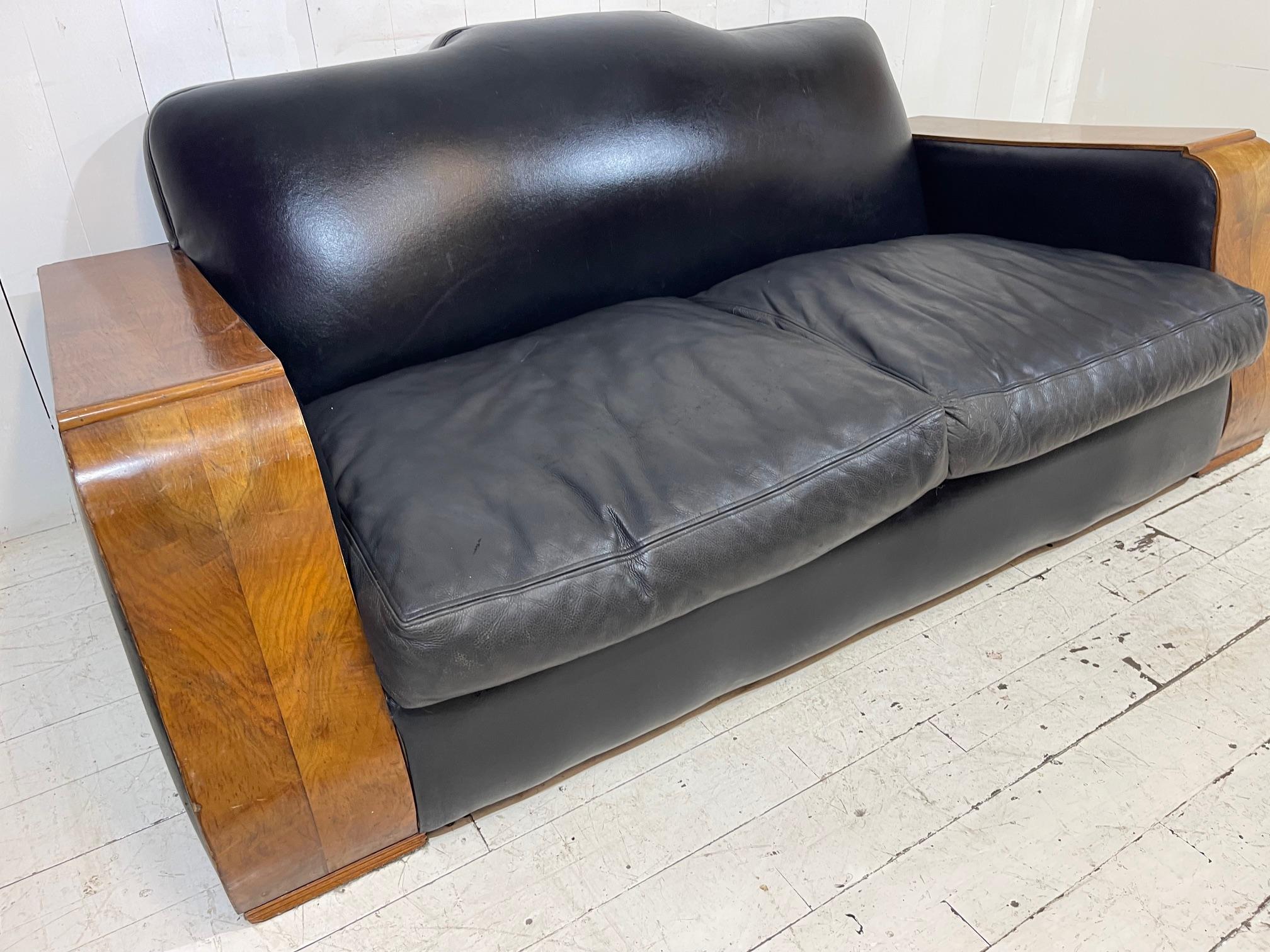 Grand Art Deco Bentwood Sofa in Distressed Leather  For Sale 10