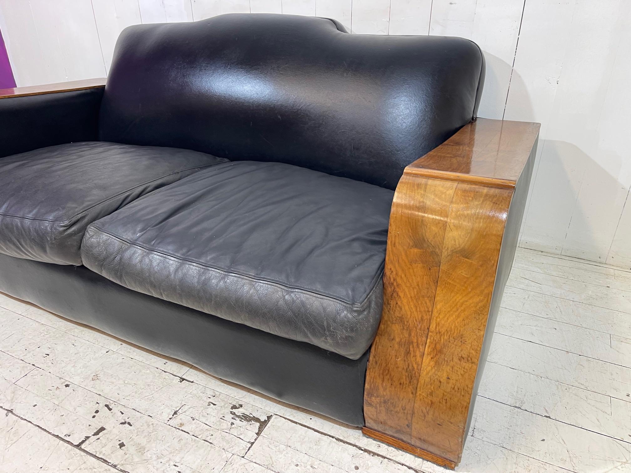 Grand Art Deco Bentwood Sofa in Distressed Leather  For Sale 11