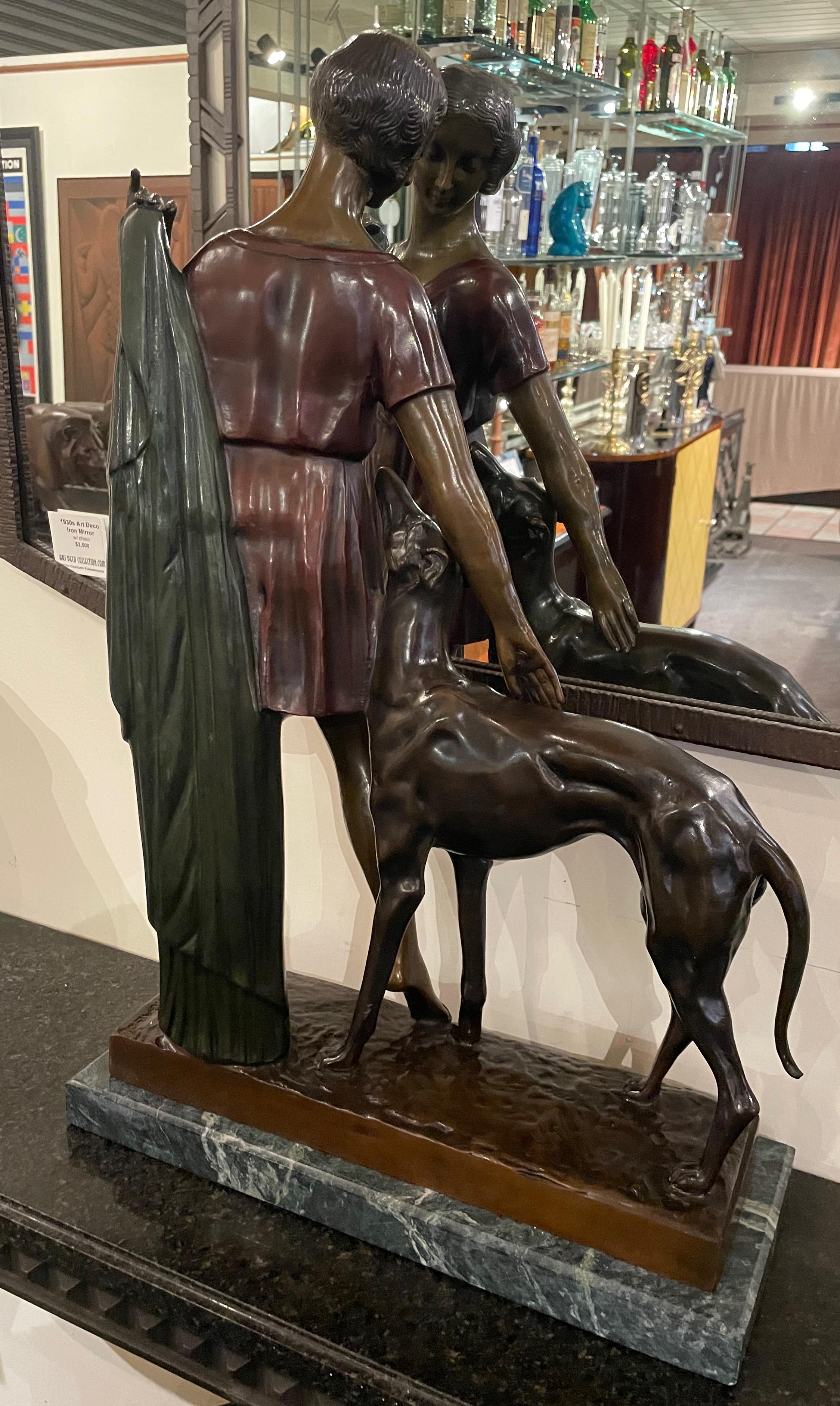 Grand Art Deco Bronze Sculpture of a Woman and Greyhound by Ignacio Gallo 2