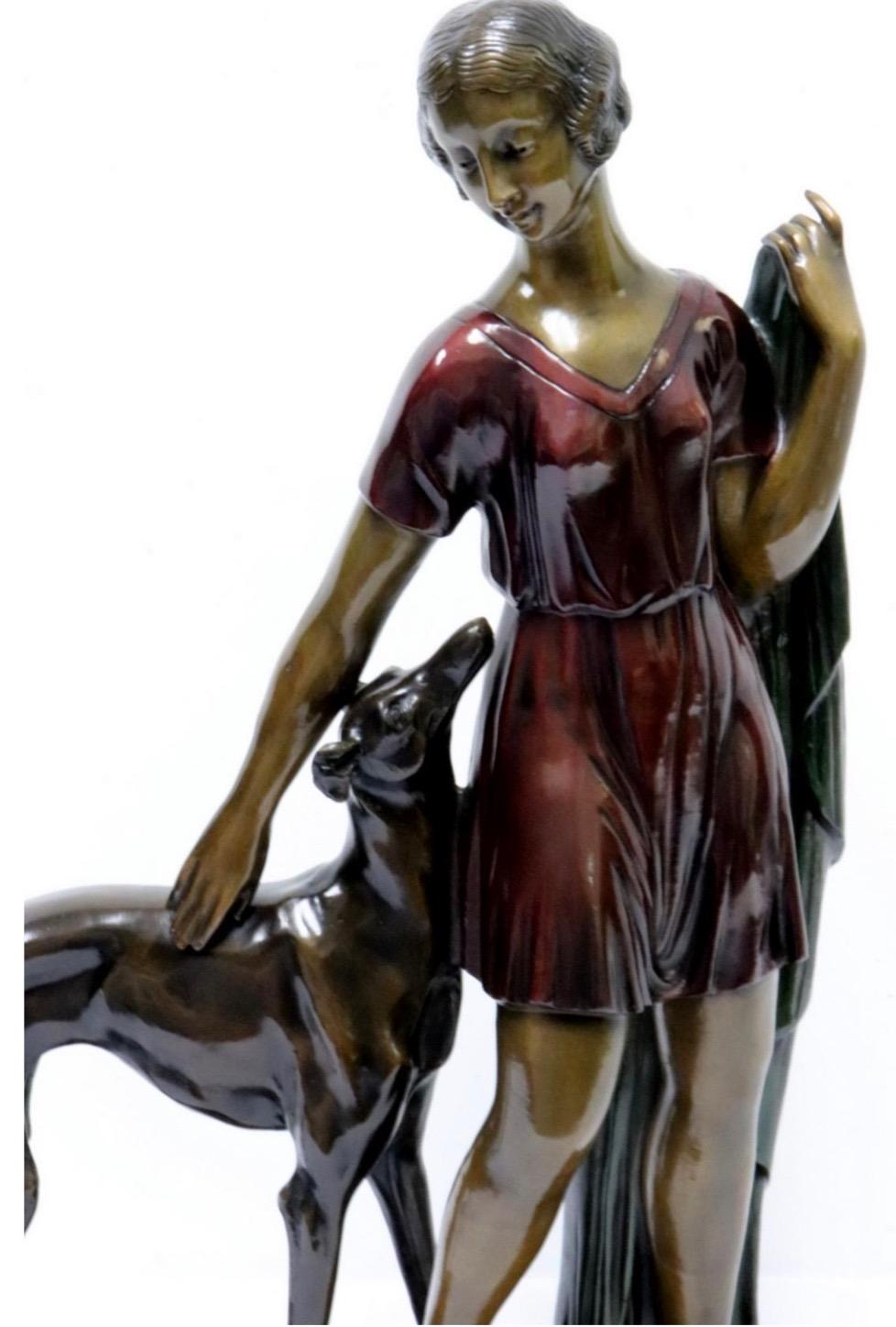 Grand Art Deco Bronze Sculpture of a Woman and Greyhound by Ignacio Gallo 3