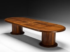 Grand Art Deco Dining Table in Oak with Inlaid Geometric Top