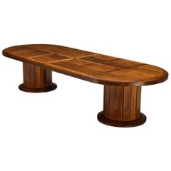 Grand Art Deco Dining Table in Oak with Inlaid Geometric Top