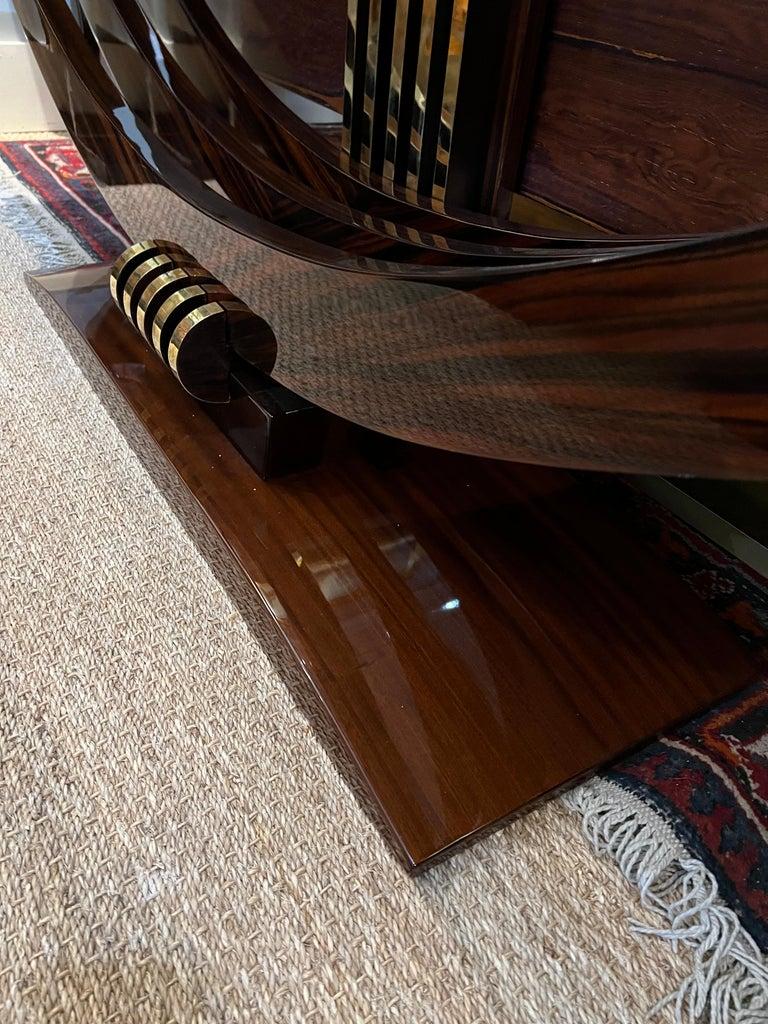 Grand Art Deco French Console in Macassar with Brass Elements For Sale 6