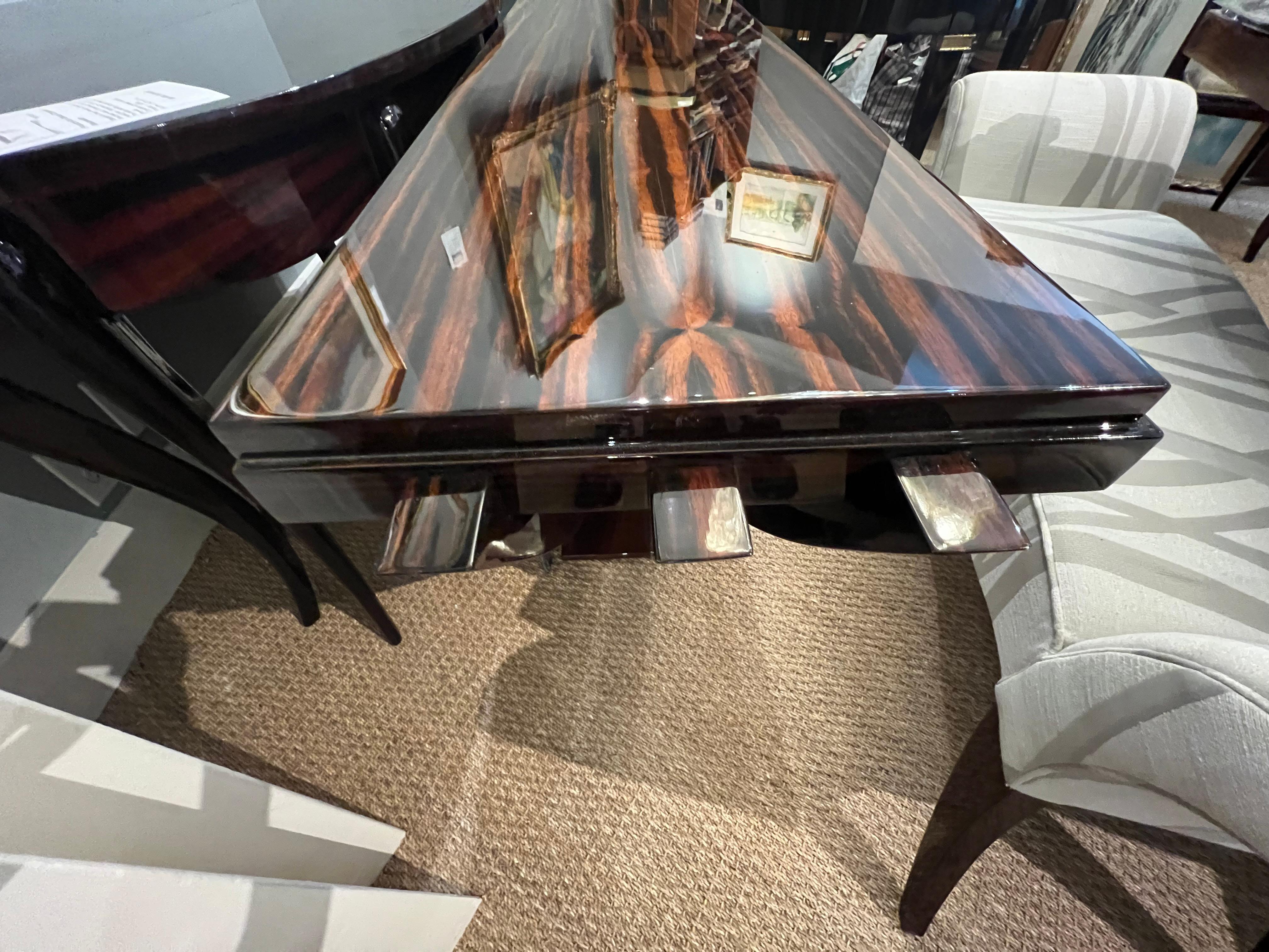 Grand Art Deco French Console in Macassar with Brass Elements For Sale 3