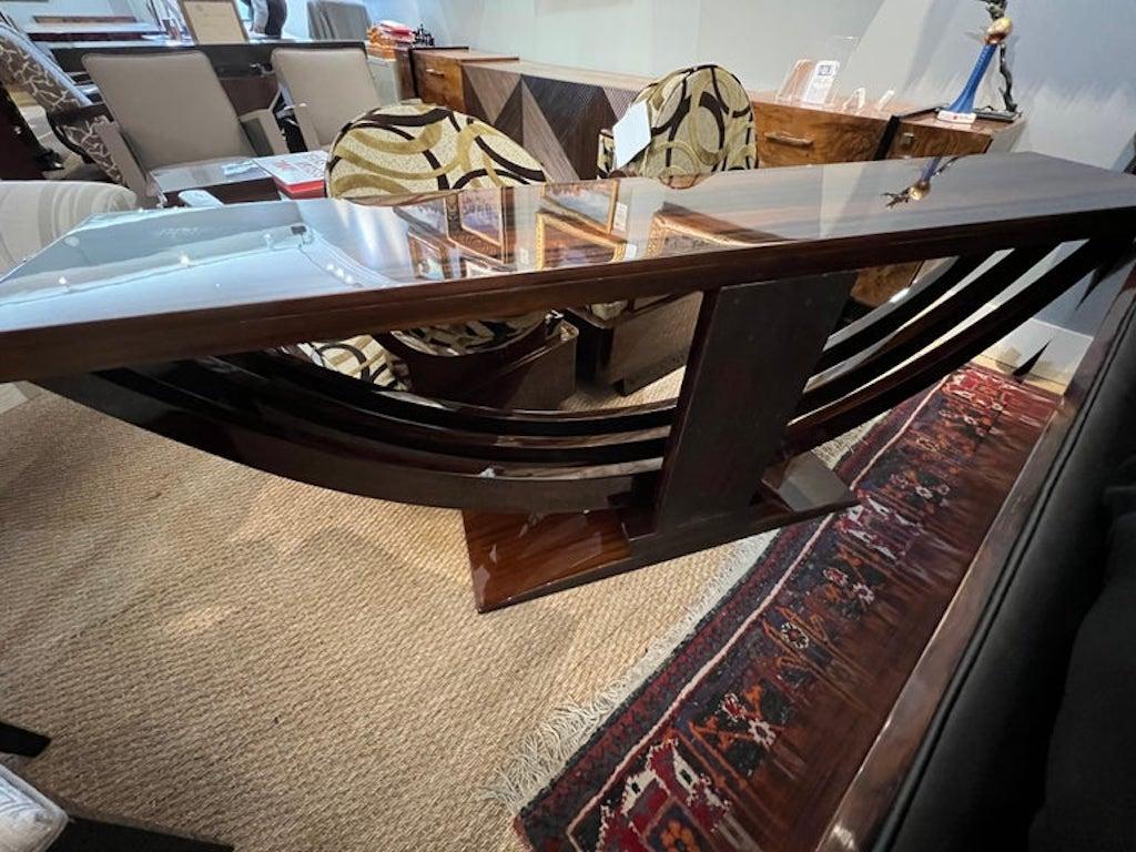 Grand Art Deco French Console in Macassar with Brass Elements For Sale 5