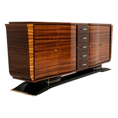 Grande credenza Art Déco in legno di palissandro con dettagli in ottone, Francia, anni '30