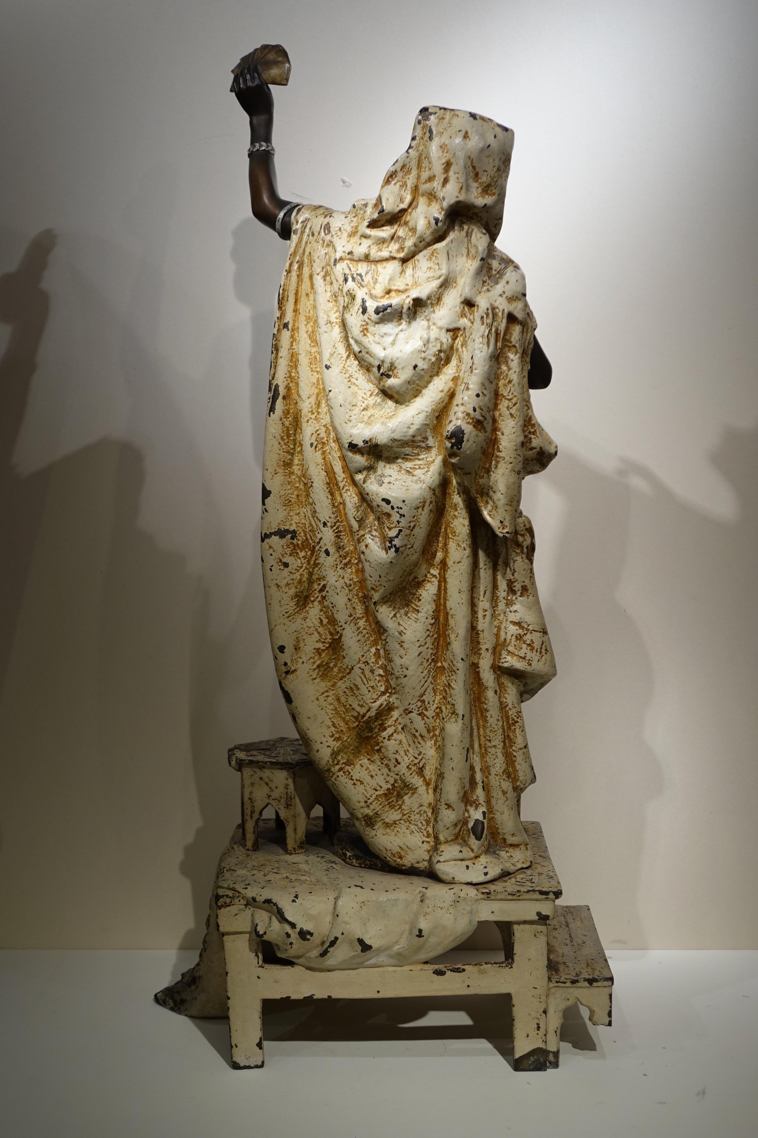 English Grand Babbit Metal Statue Representing an Egyptian Woman, England, 19th Century For Sale