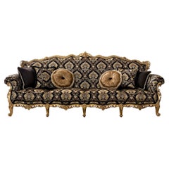 Grand Baroque Four-Seater Sofa in Massive Wood and Patinated Gold Leaf