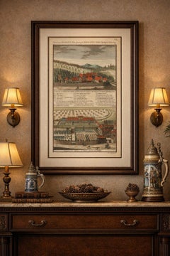 Grand Baroque Garden Estate View, Schwöbber Palace, Hand-Colored, 1708