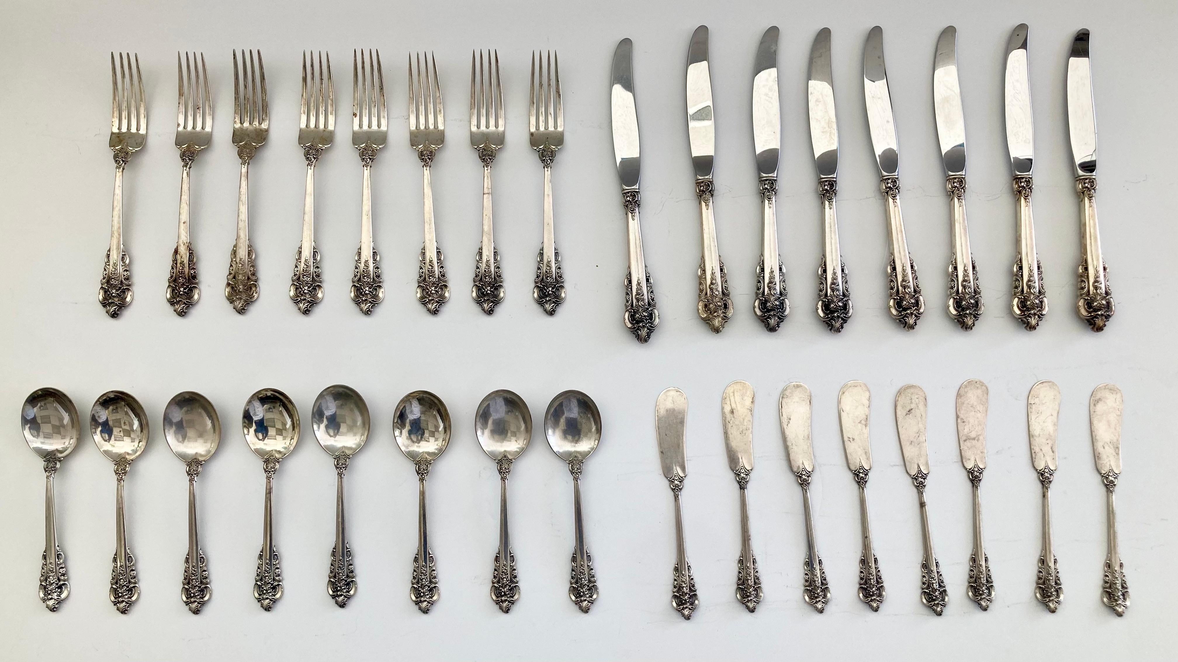 Grand Baroque Sterling Silber Besteck von Wallace - 32 Teile (Barock) im Angebot
