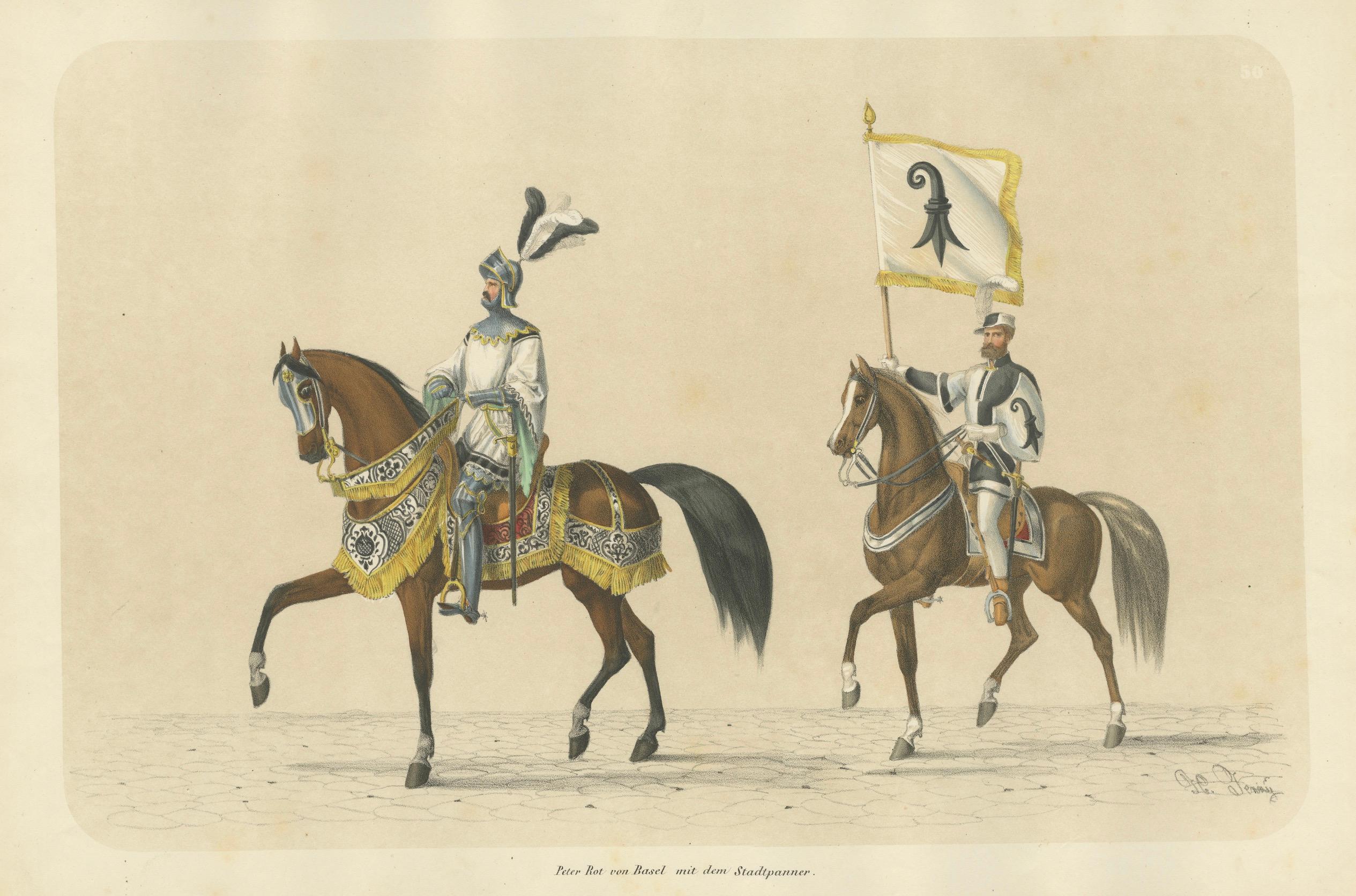 Grosser Basler Umzug - Peter Rot und das stolze Banner der Stadt, 1855 im Angebot 2