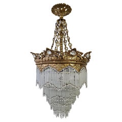 Grand Belle Époque Crown Chandelier with Opaline Glass Fringe, Continental