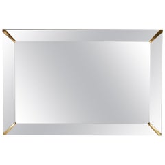Grand Beveled Mirror with Brass Accents, Mid-Century Modern