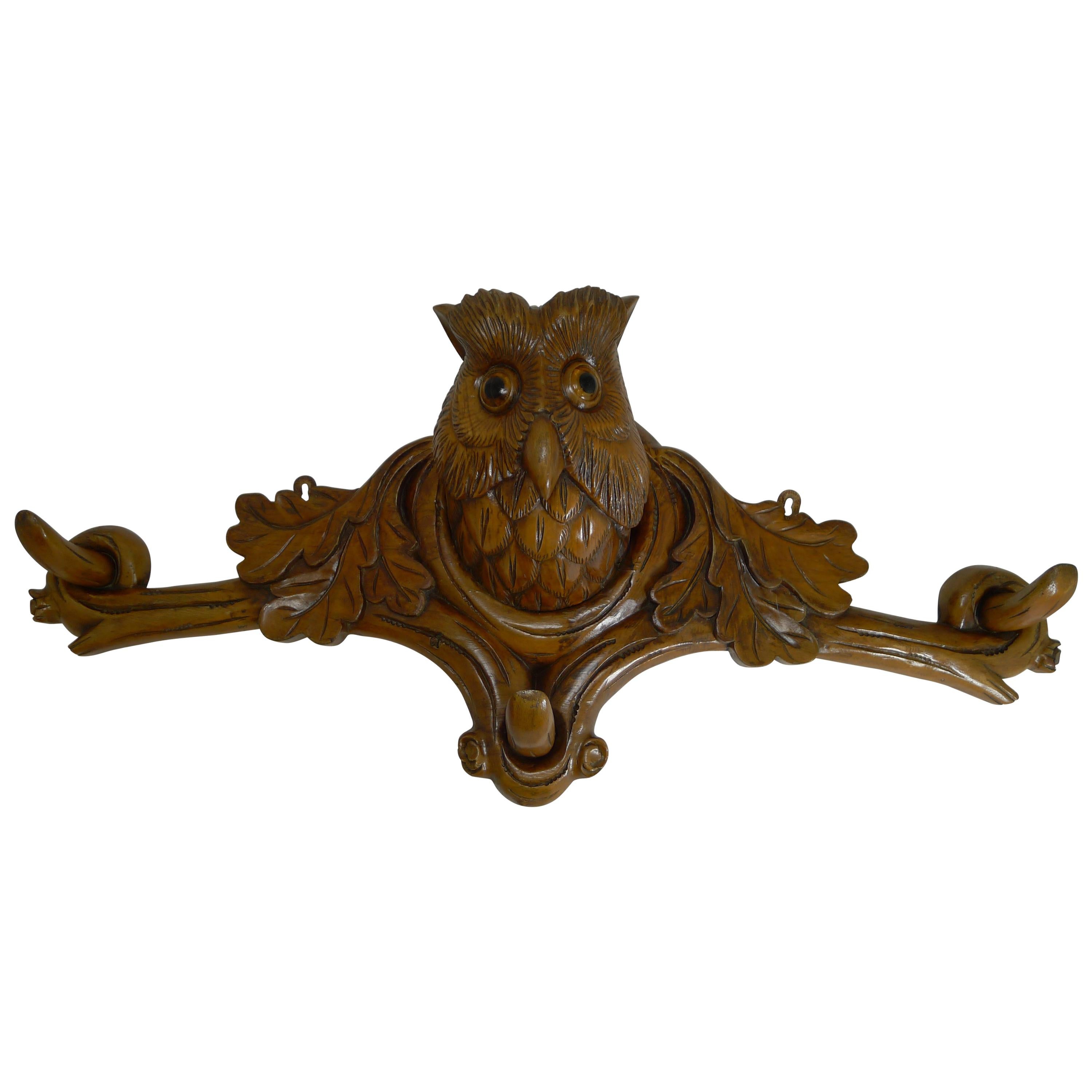 Grand Black Forest Hat Stand - Owl with Glass Eyes, circa 1890