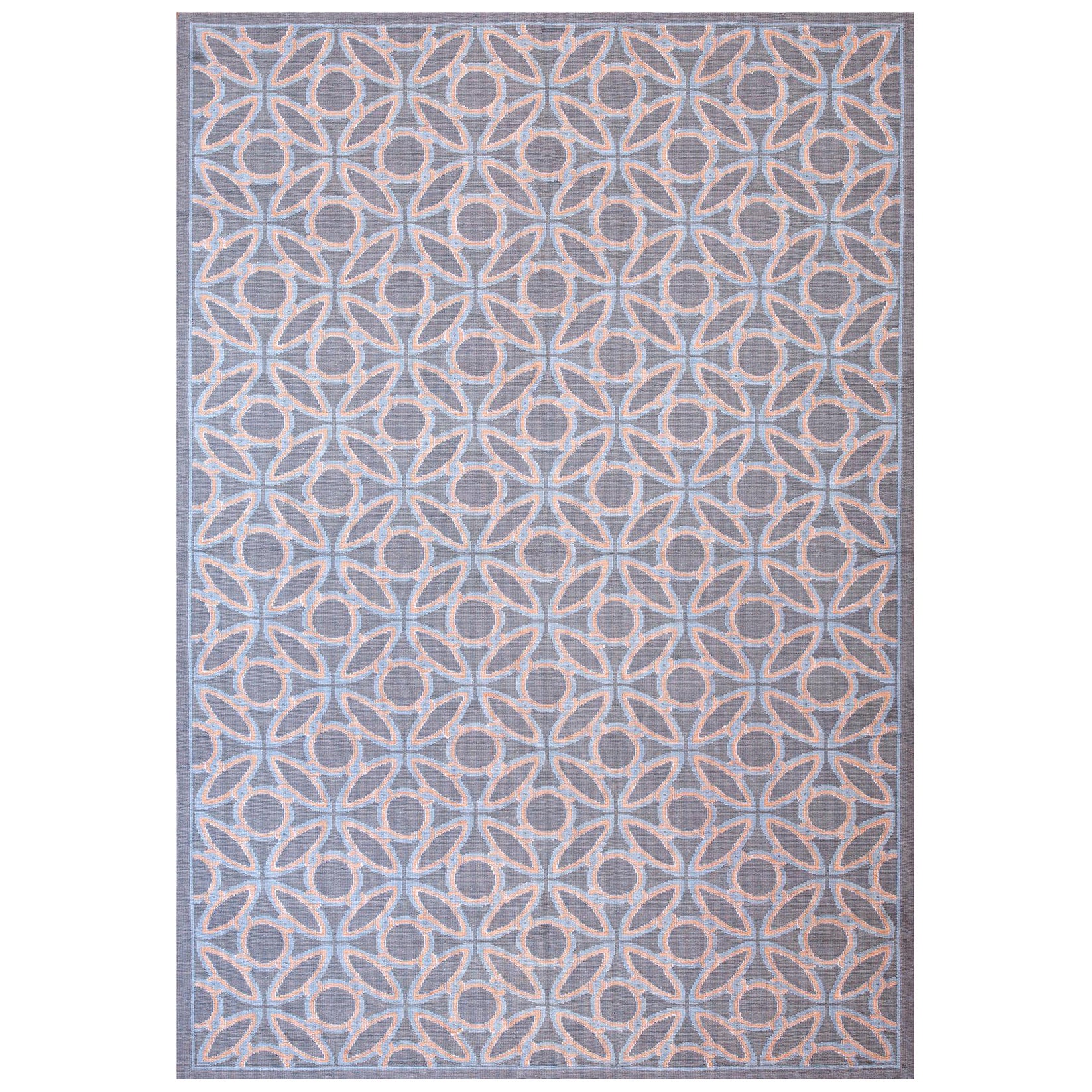 Grand Blue-Orange Circles-Geometric Pattern Needlepoint Flachgewebe Teppich 9 x 12